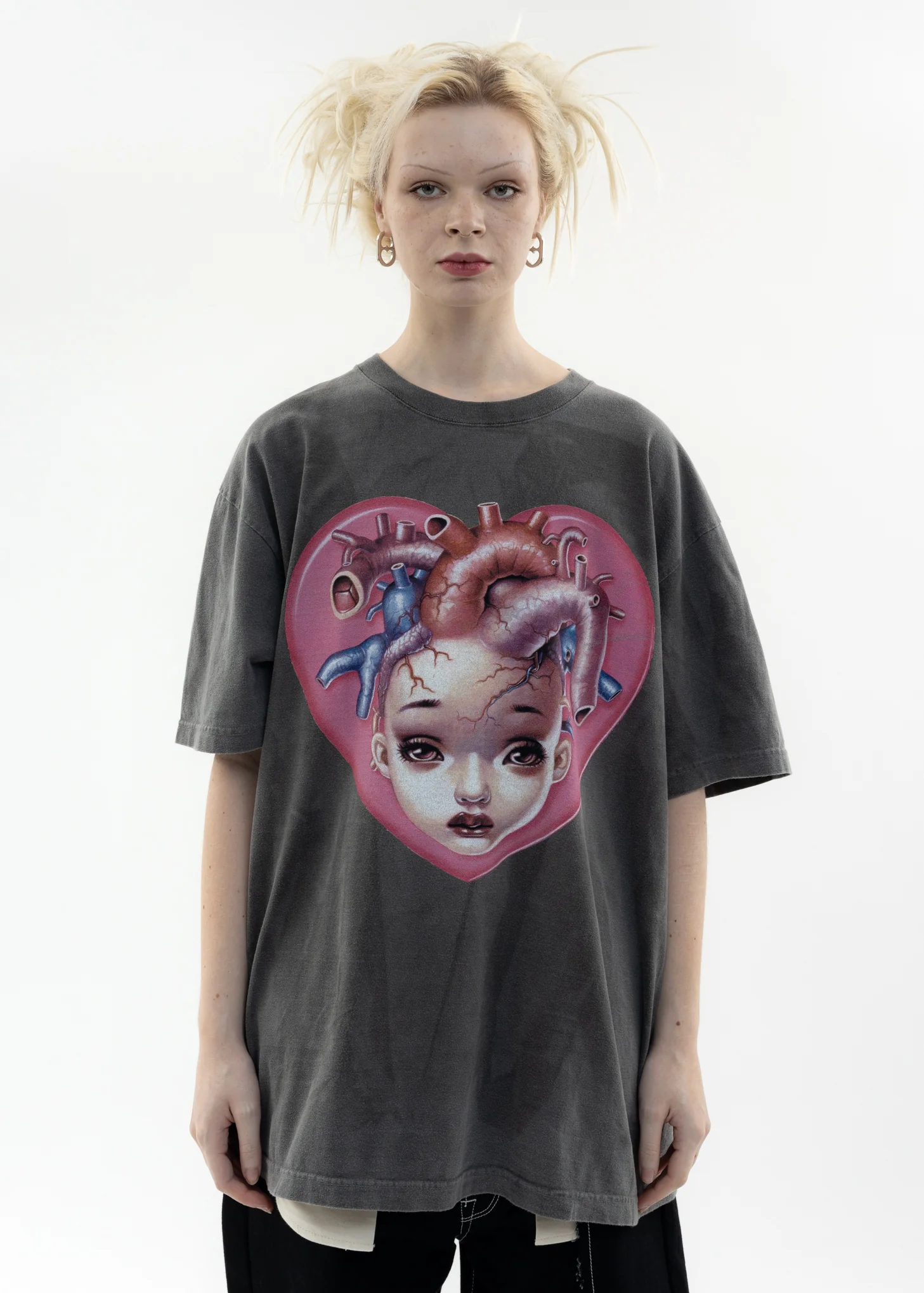 Black Hand Dyed T-Shirt - I HEART U Artwork by TREVOR BROWN