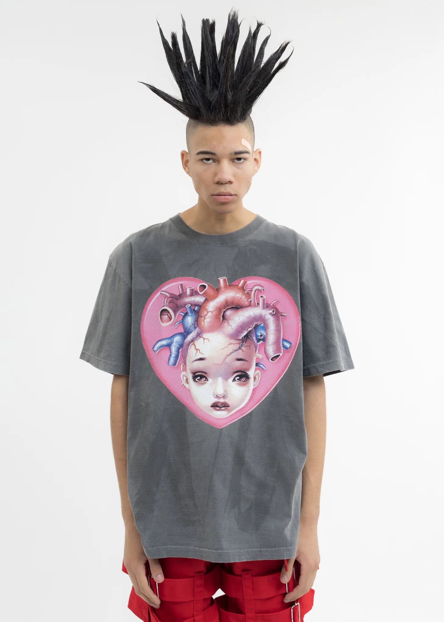 Black Hand Dyed T-Shirt - I HEART U Artwork by TREVOR BROWN
