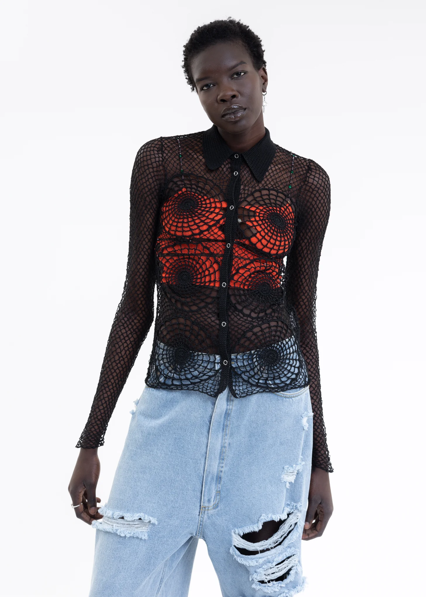 Black Hand Hook Hollow Woven Shirt