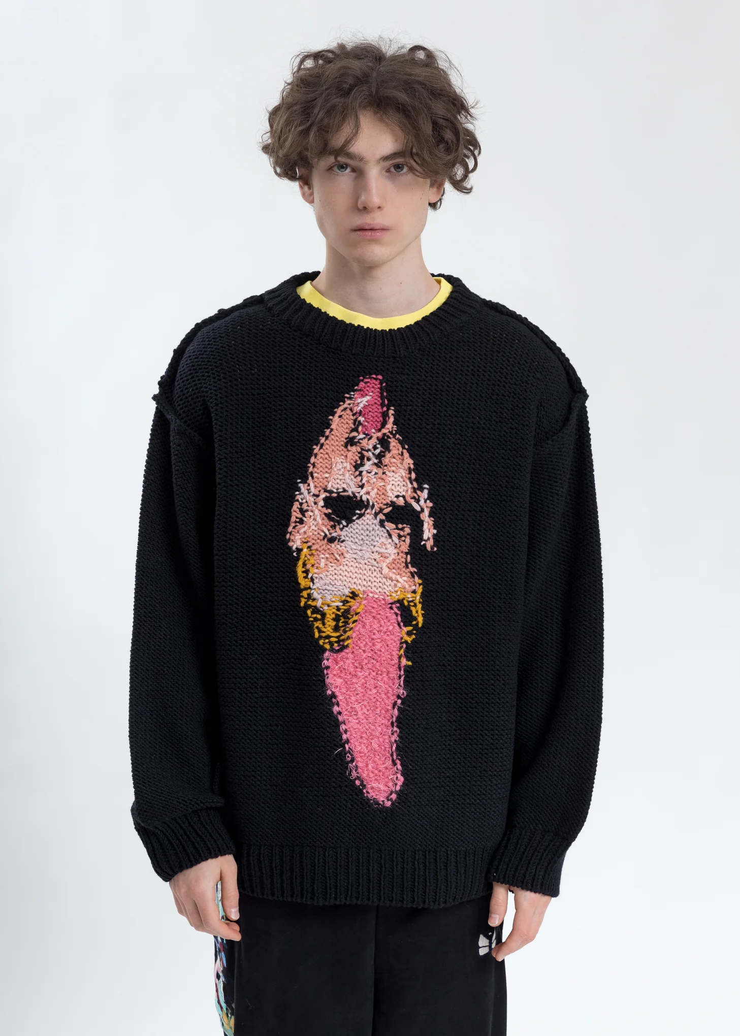 Black Hand-Knitting Jacquard Pullover