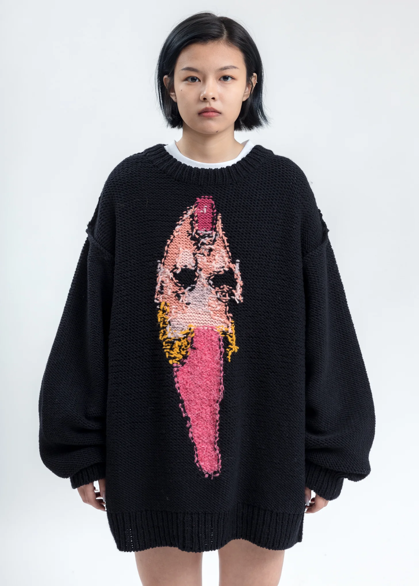 Black Hand-Knitting Jacquard Pullover