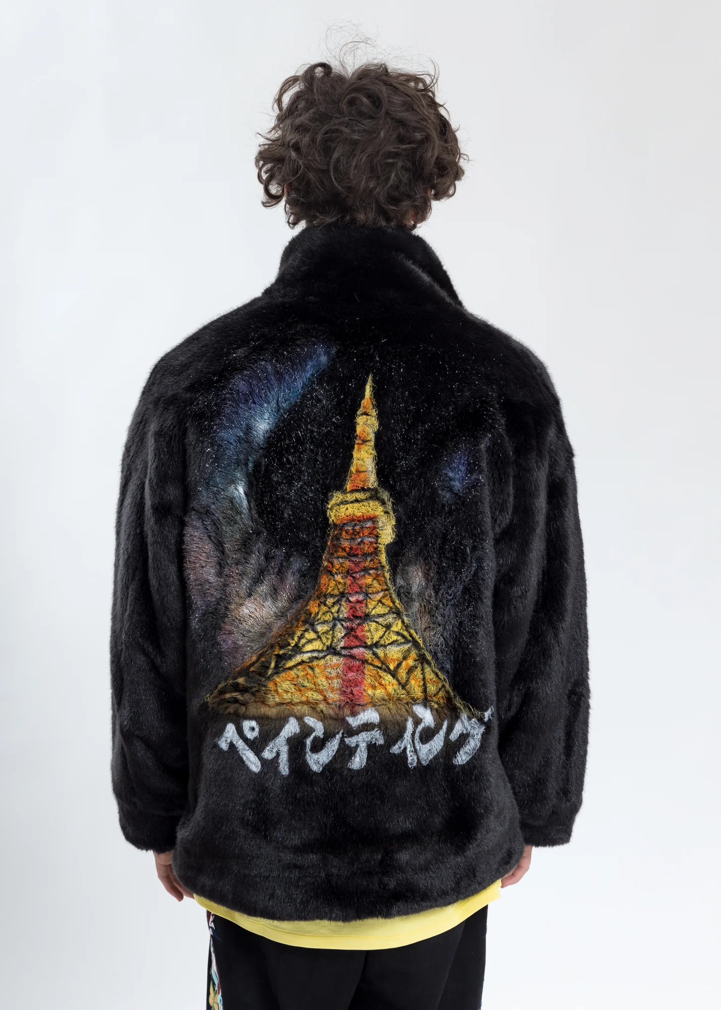 Black Hand-Painted Fur Jacket - Image 2
