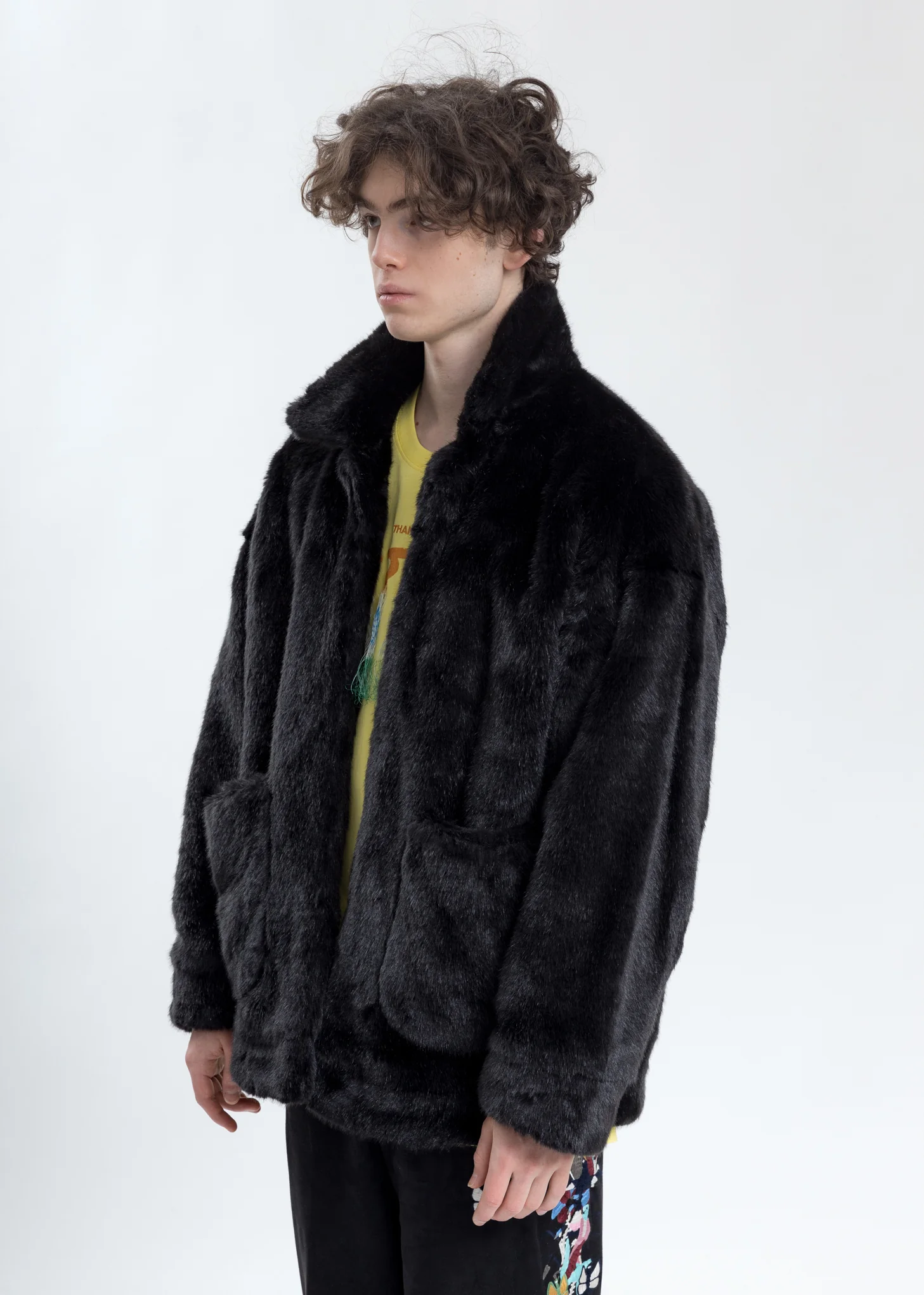 Black Hand-Painted Fur Jacket - Image 3