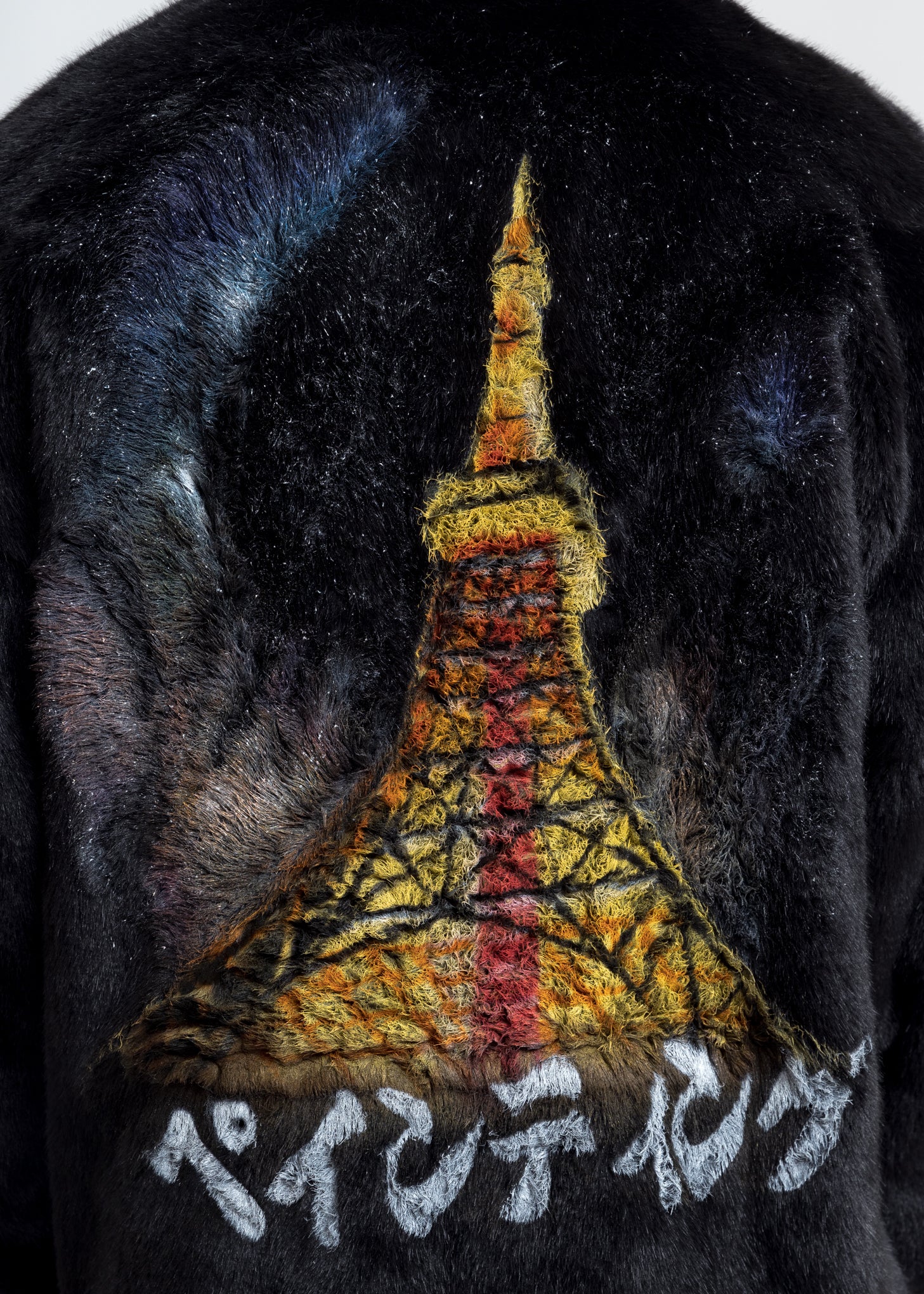 Black Hand-Painted Fur Jacket - Image 4
