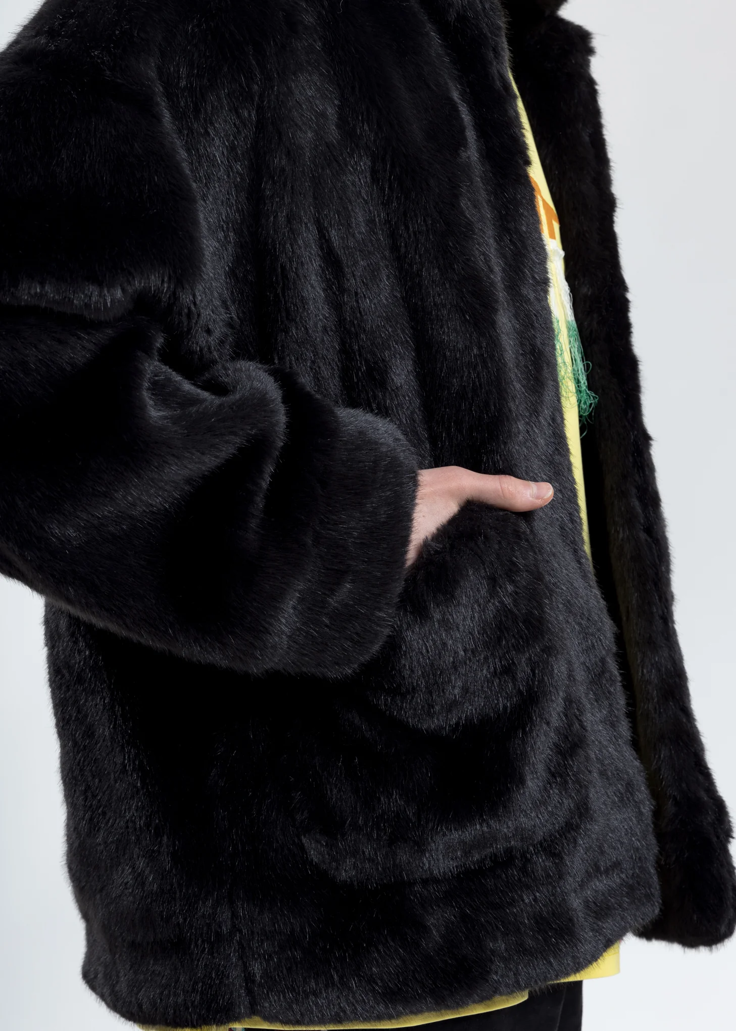 Black Hand-Painted Fur Jacket - Image 5