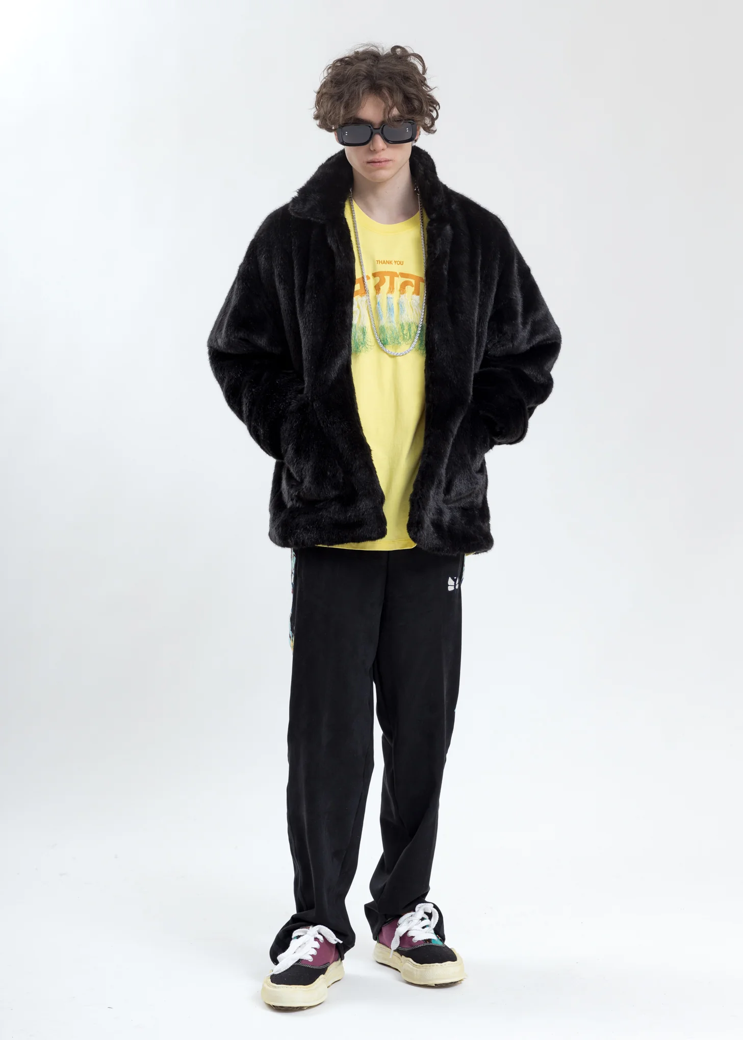 Black Hand-Painted Fur Jacket - Image 6