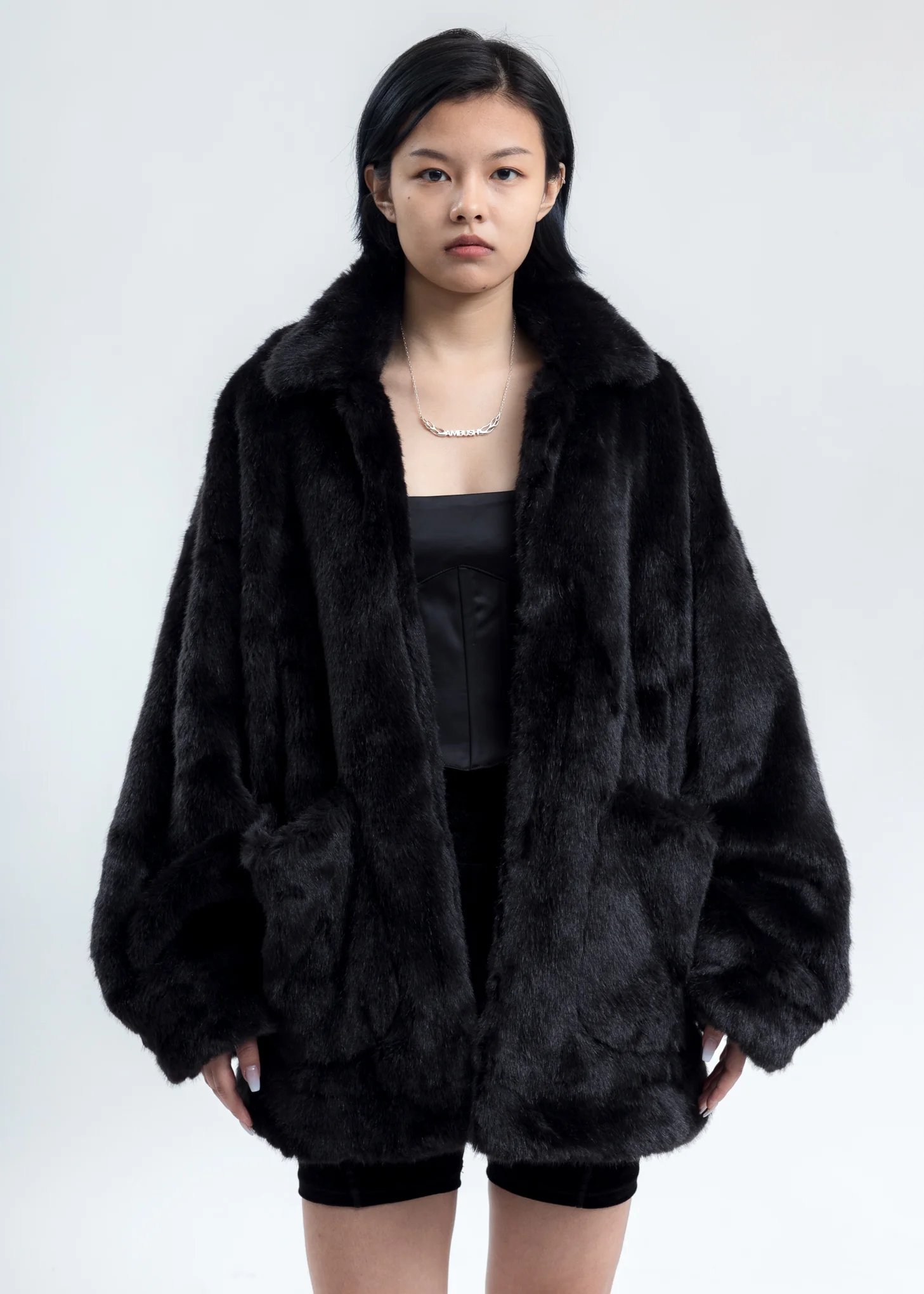 Black Hand-Painted Fur Jacket