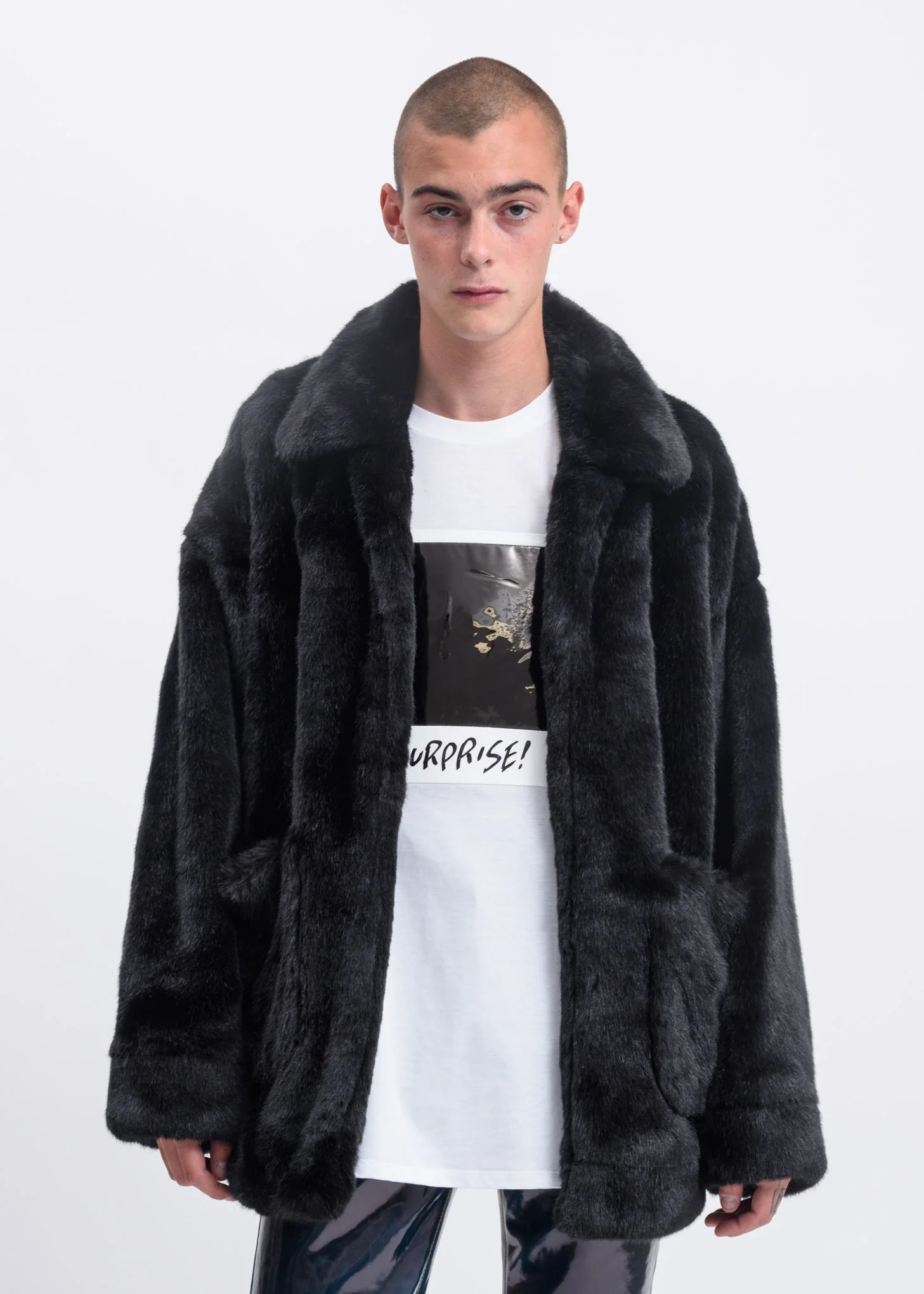 Black Hand Painted Fur Jacket - Image 2