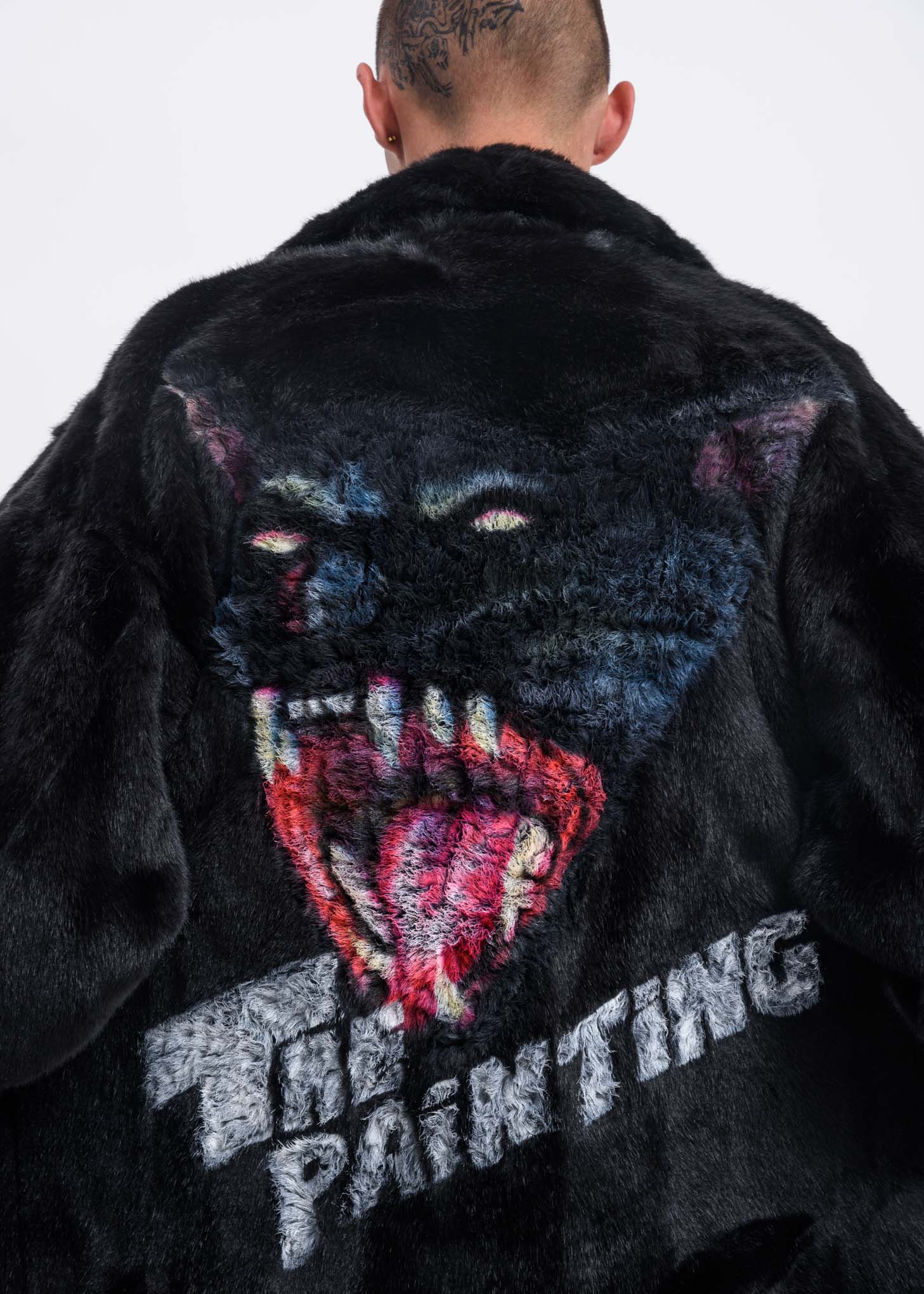 Black Hand Painted Fur Jacket - Image 5