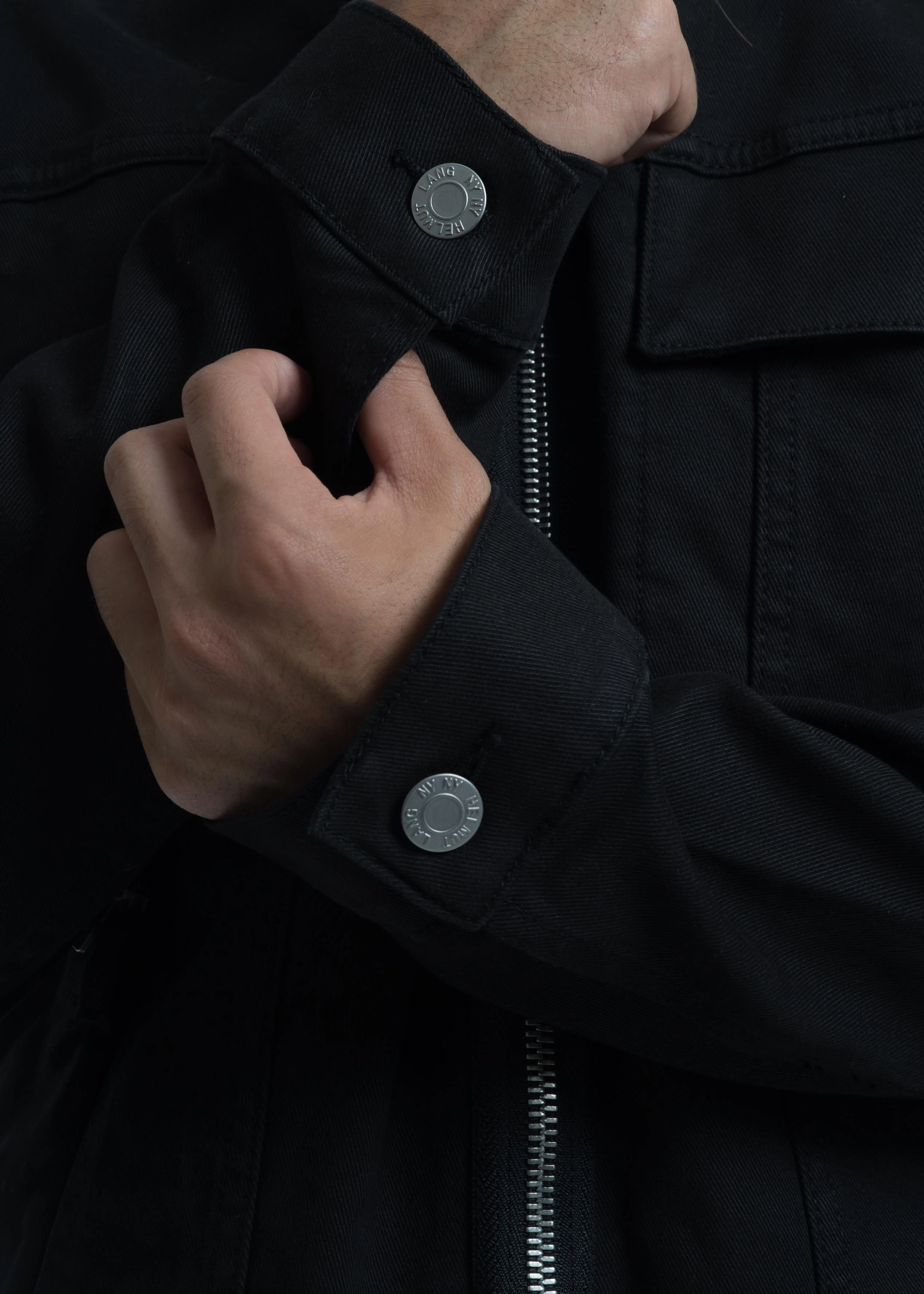 Black Hand Print Zip Denim Jacket - Image 4