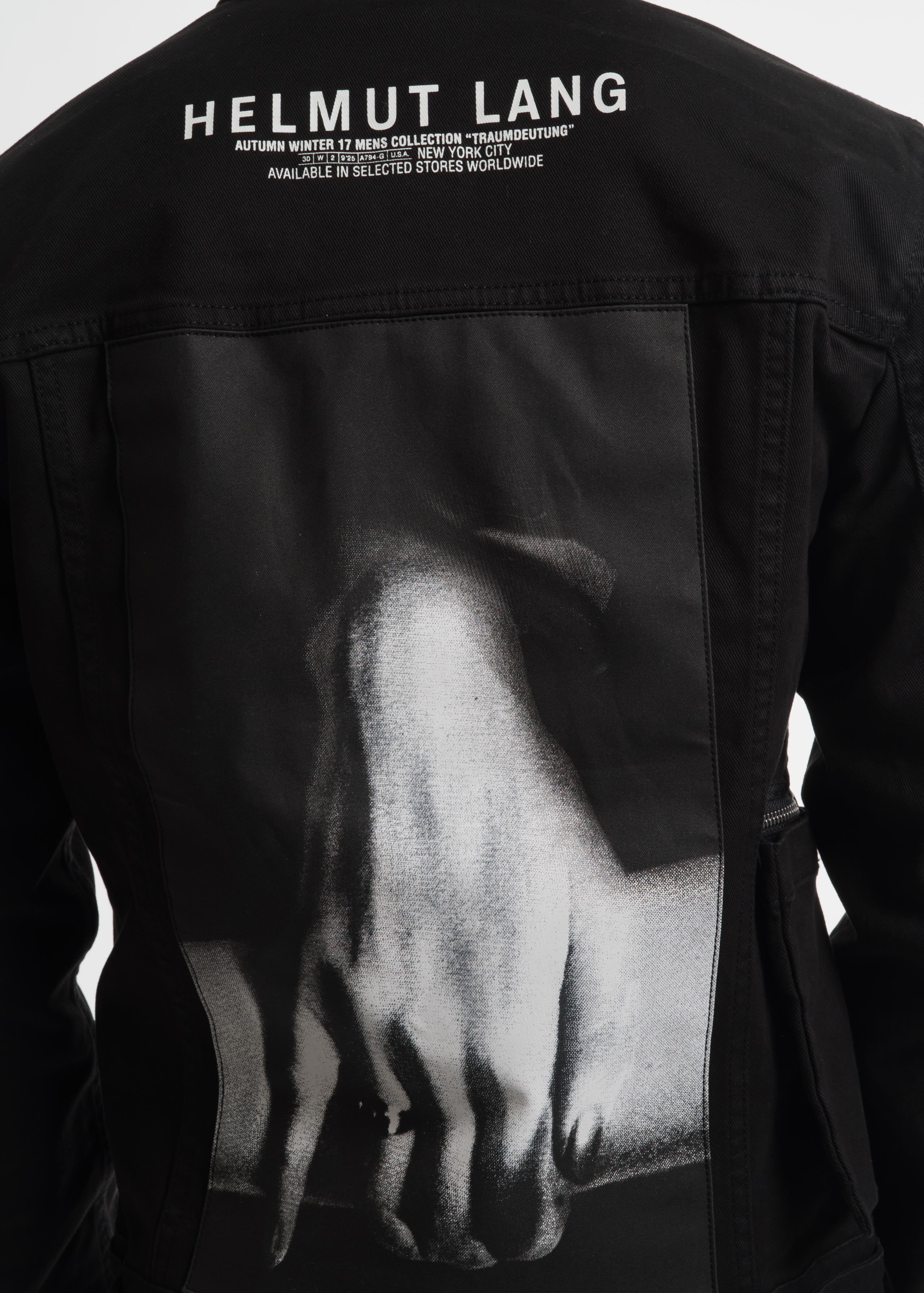 Black Hand Print Zip Denim Jacket - Image 5