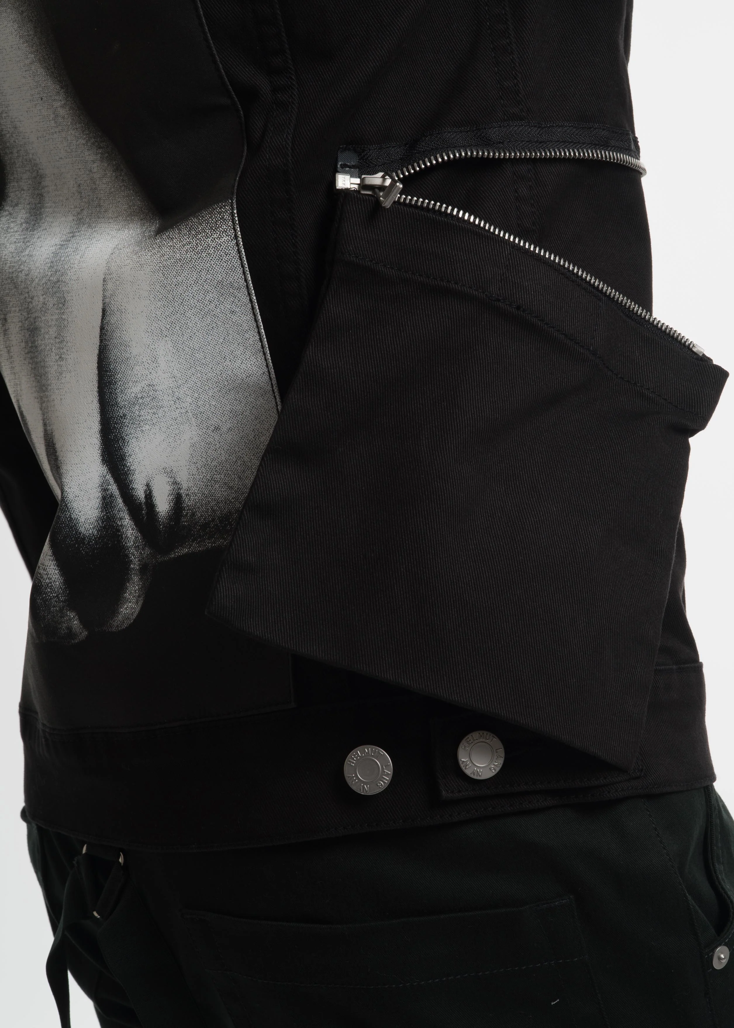 Black Hand Print Zip Denim Jacket - Image 6