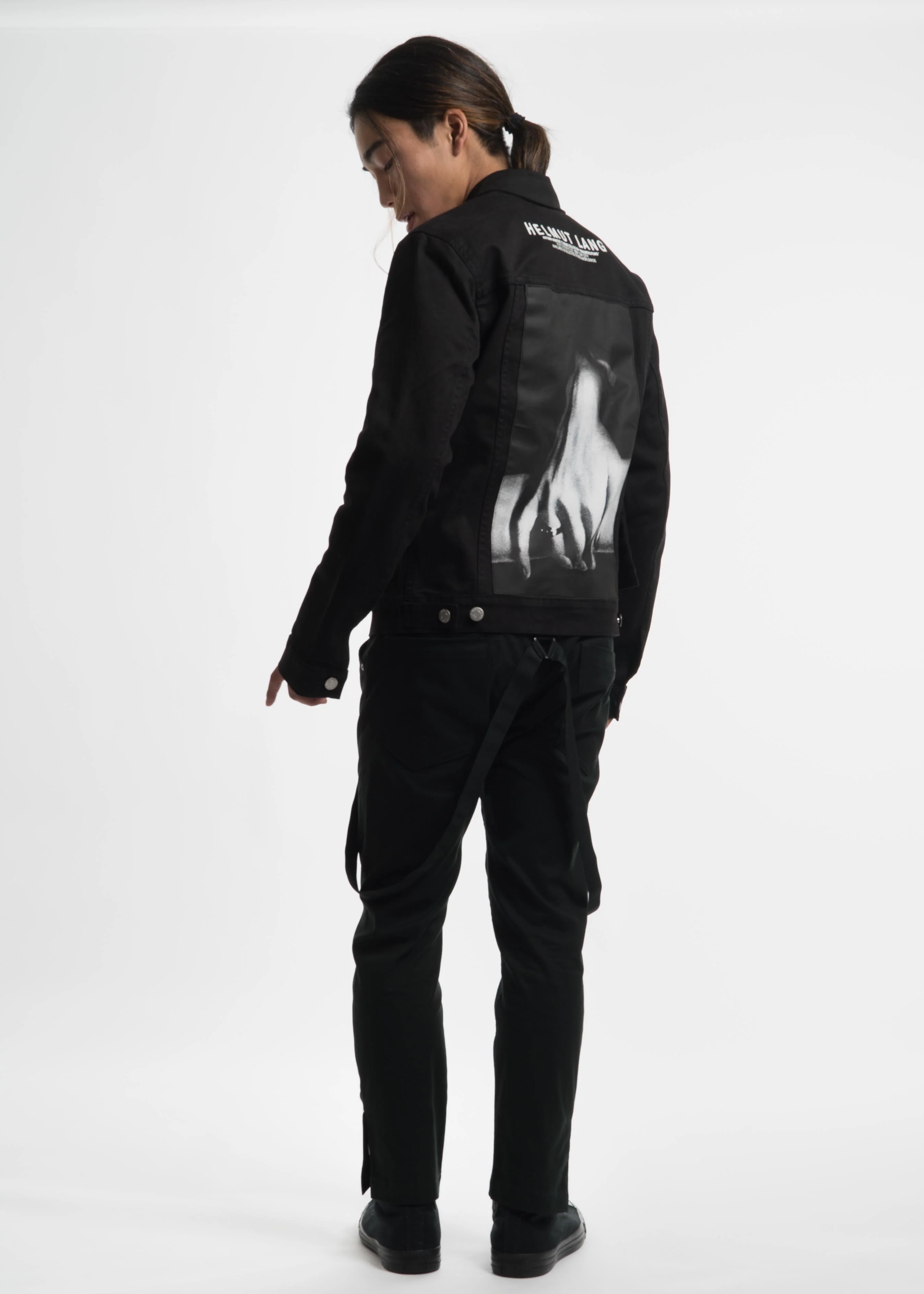 Black Hand Print Zip Denim Jacket - Image 7