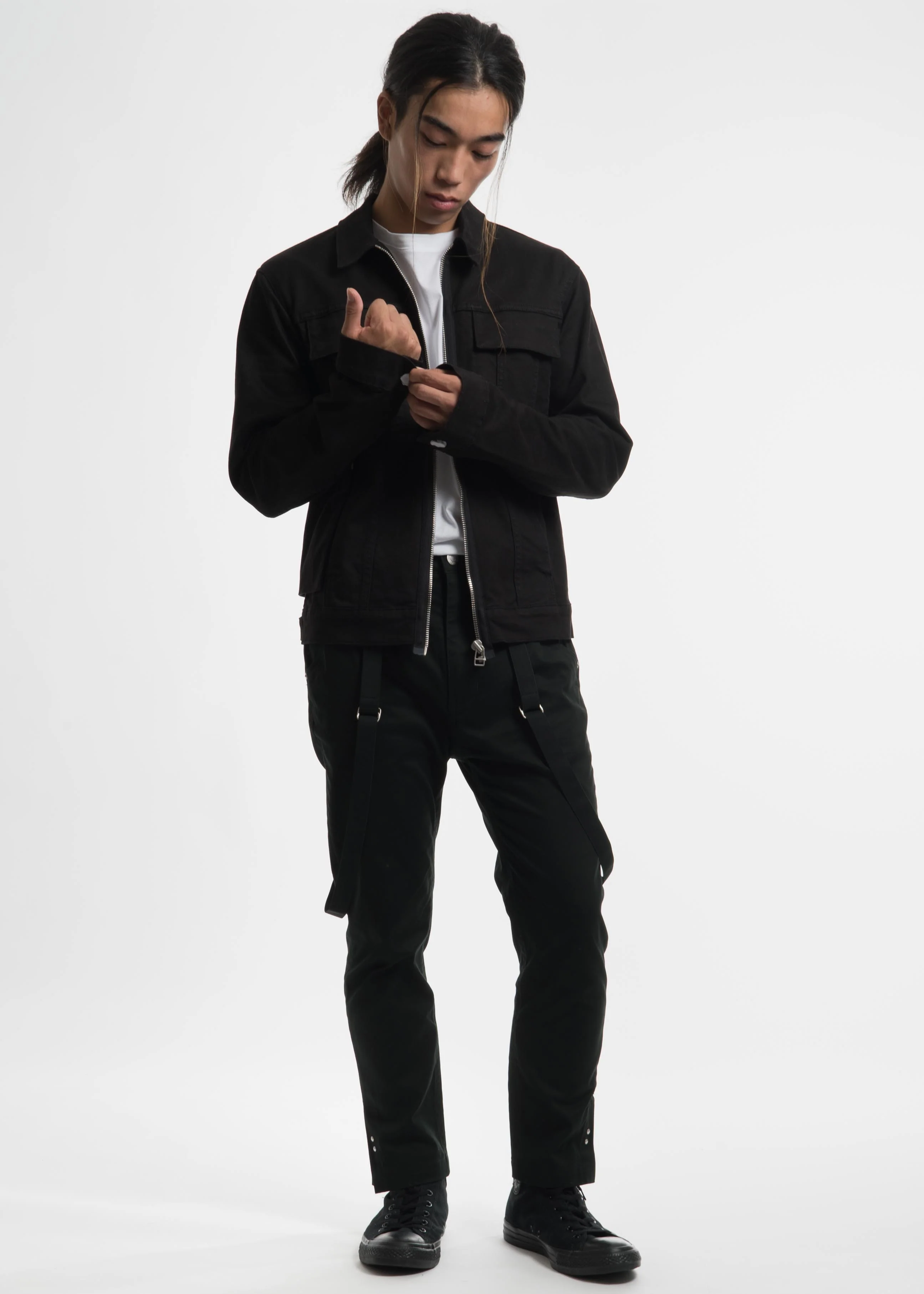 Black Hand Print Zip Denim Jacket - Image 8