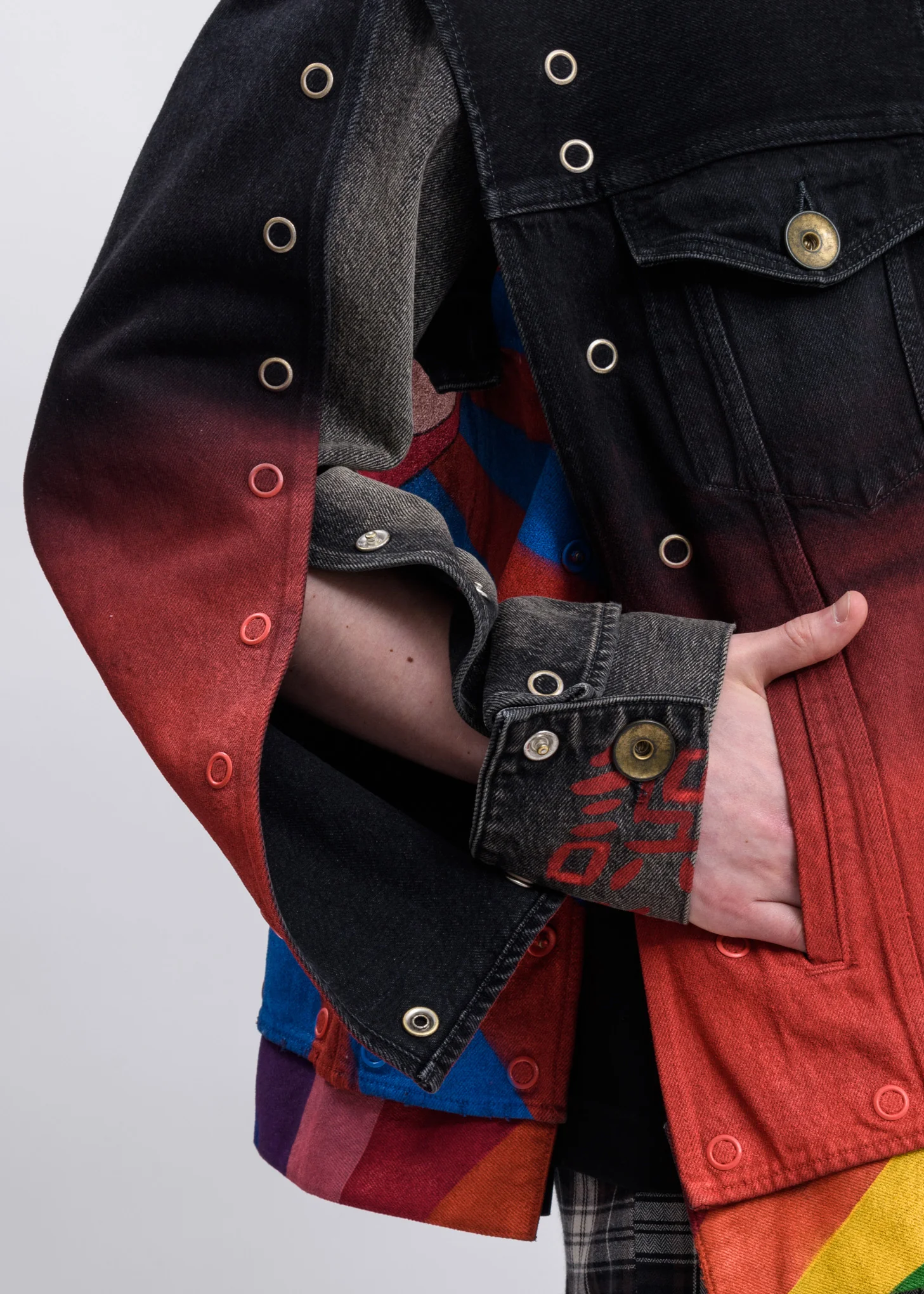 Black Hand Printed Removable Denim Jacket - Image 6