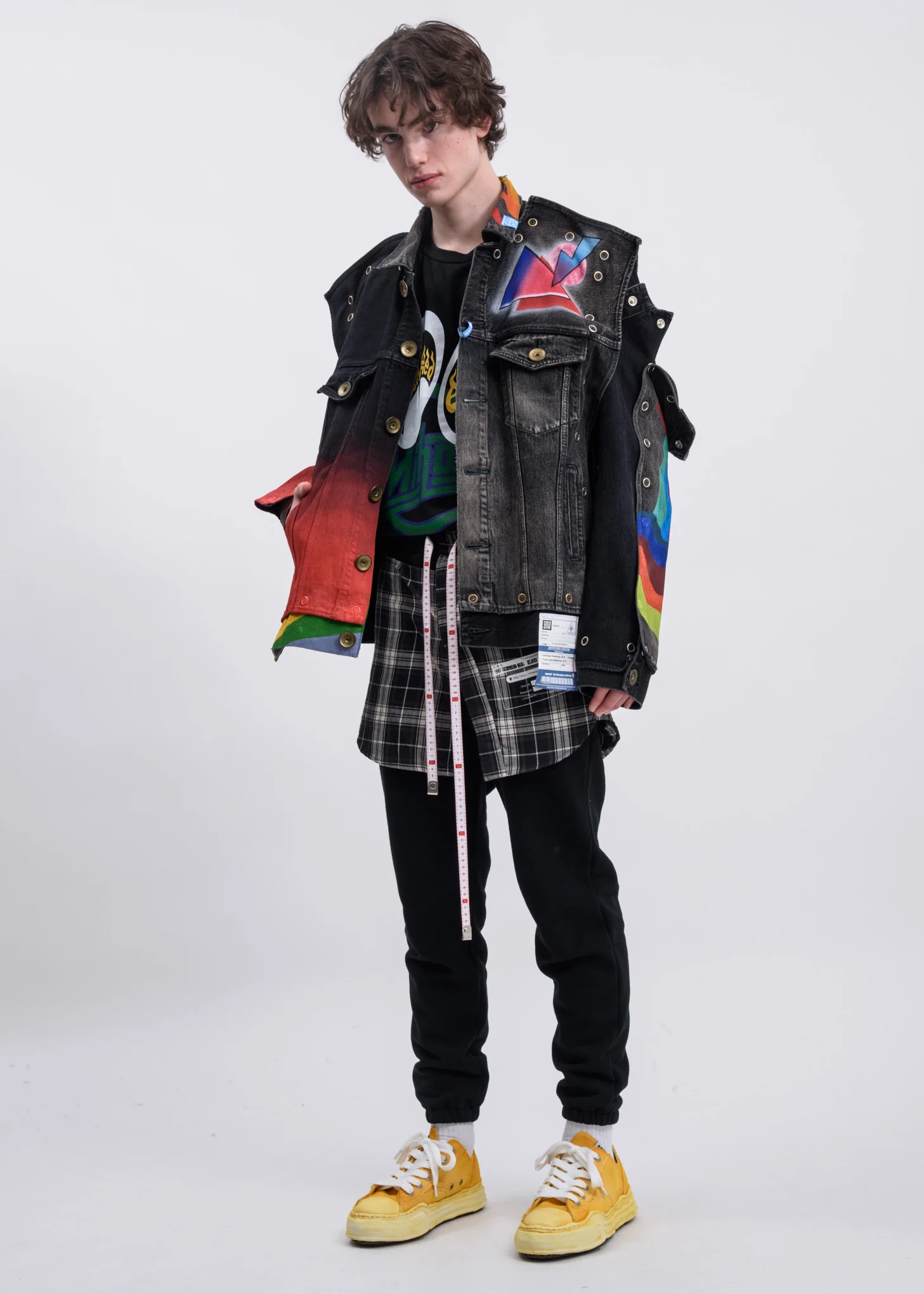 Black Hand Printed Removable Denim Jacket - Image 7