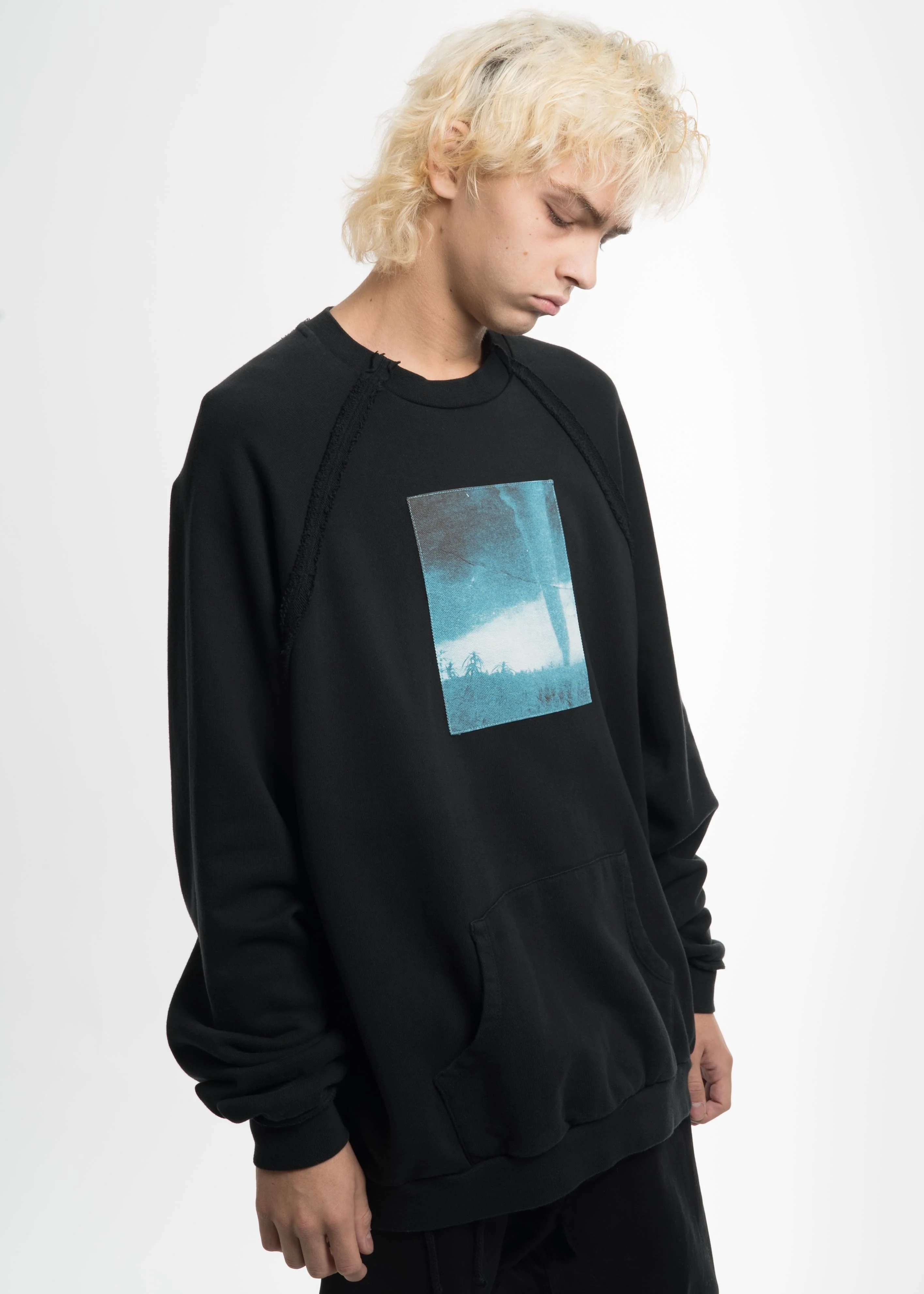 Black Heavy Jersey Raglan Sweater with Patch 16