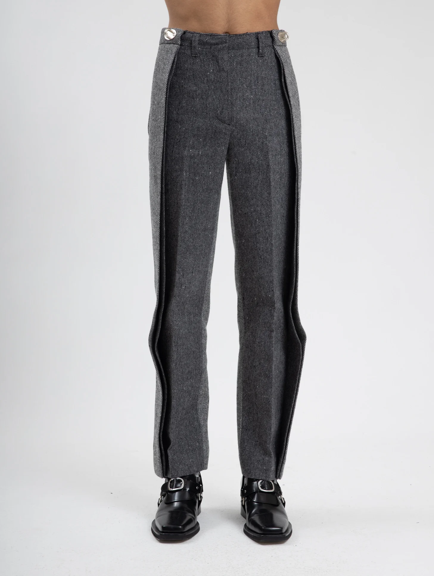 Grey Herringbone Side Hero Wide Pants