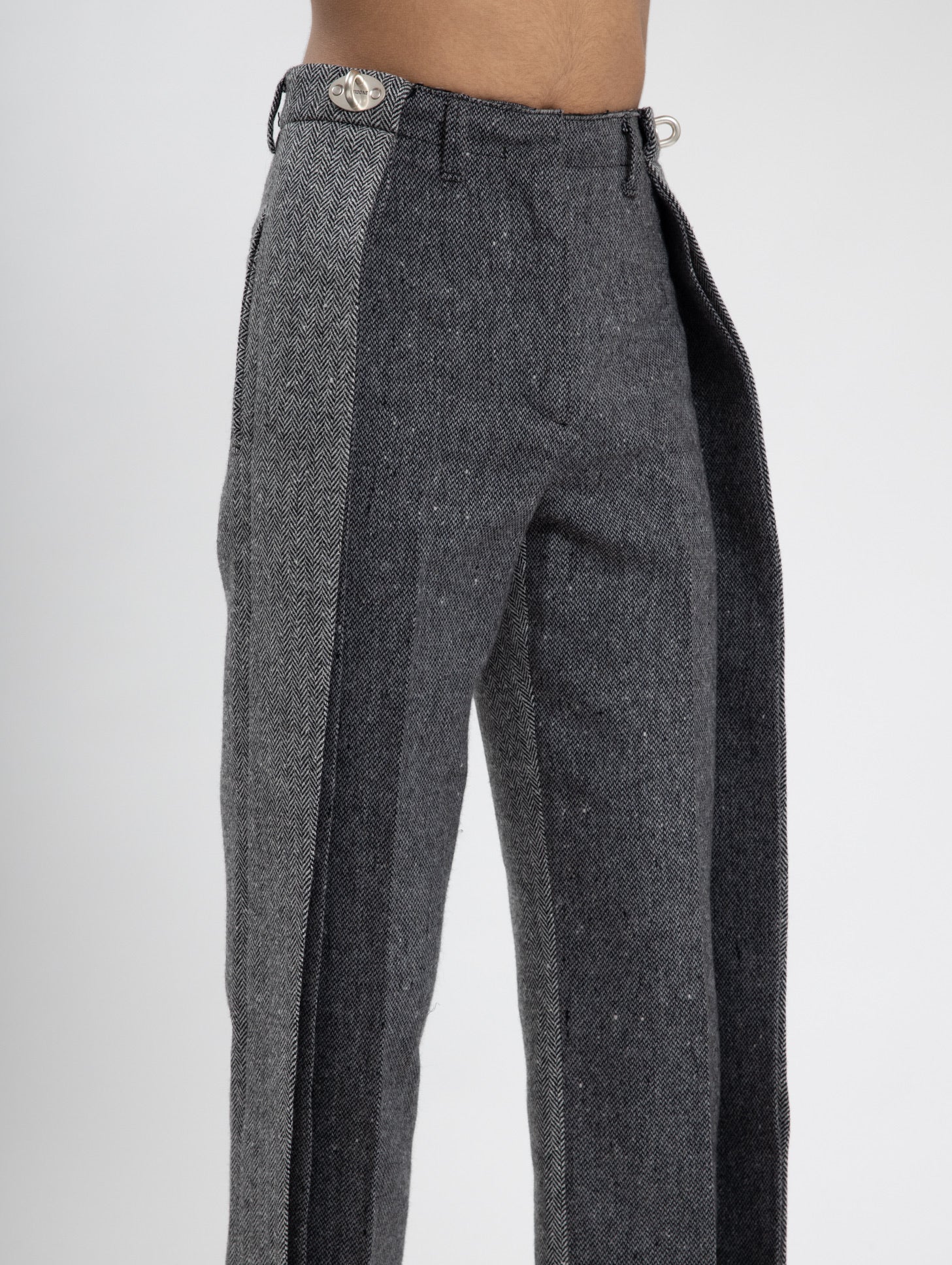 Grey Herringbone Side Hero Wide Pants - Image 2
