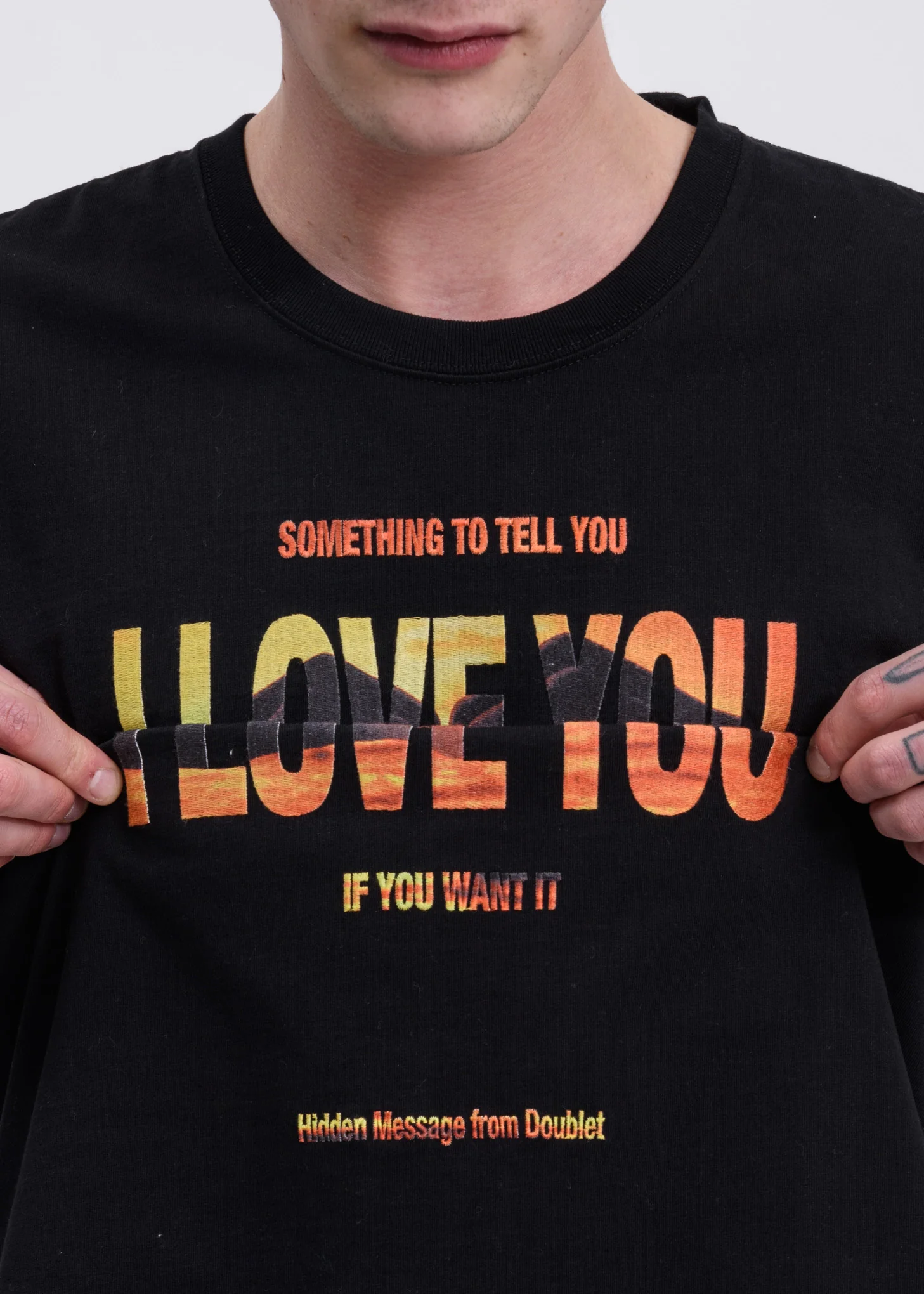 Black Hidden Message Embroidery T-Shirt - Image 2