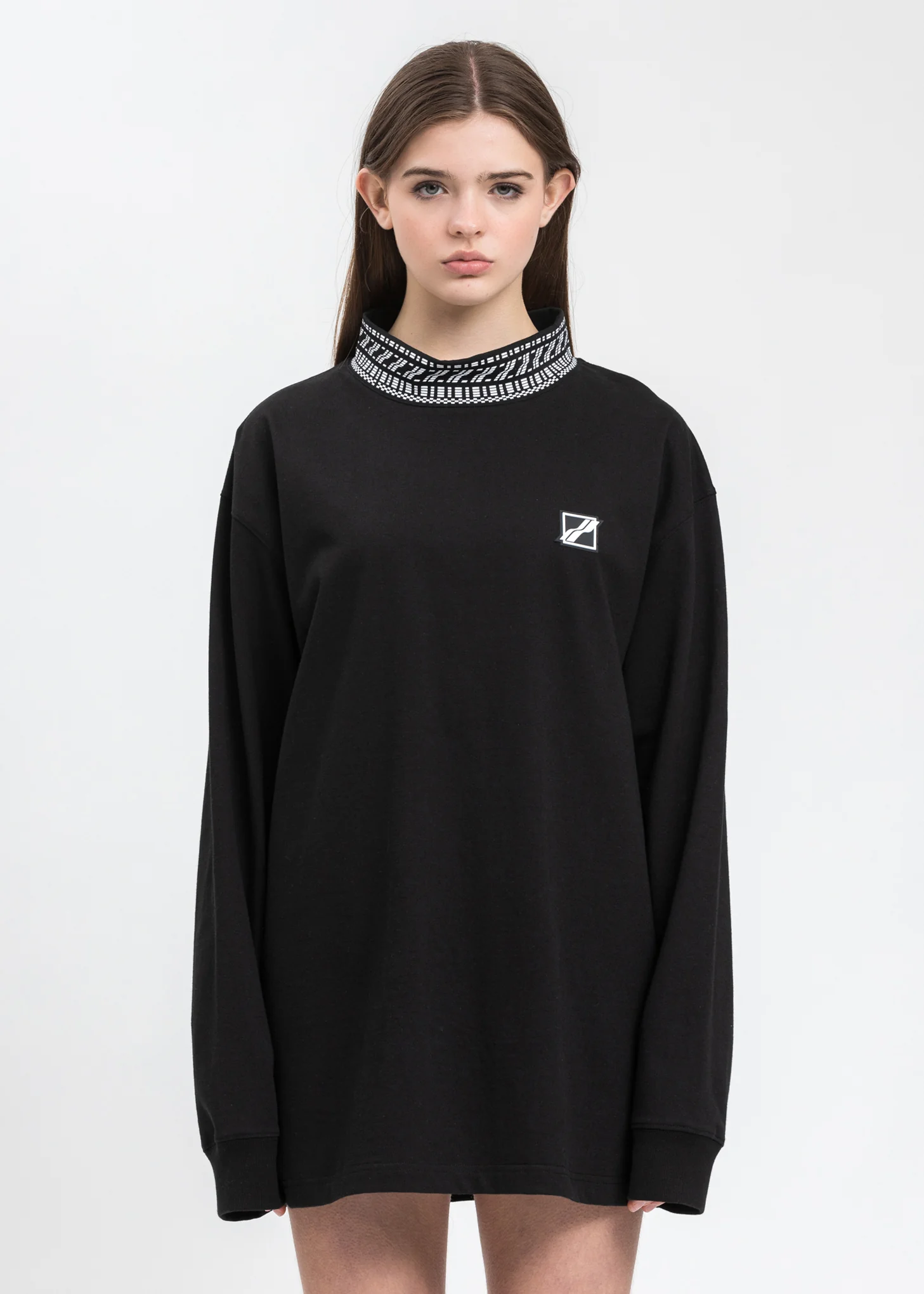 Black High Neck Logo Long Sleeves