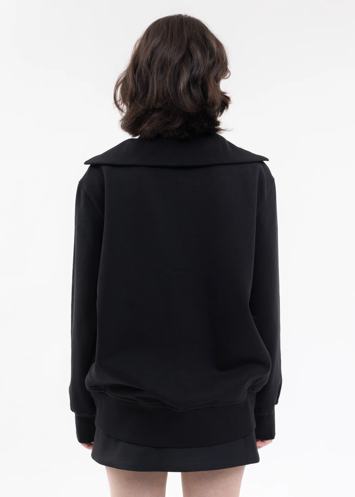 BLACK HIGH-NECK ZIP UP JERSEY JACKET - Image 3