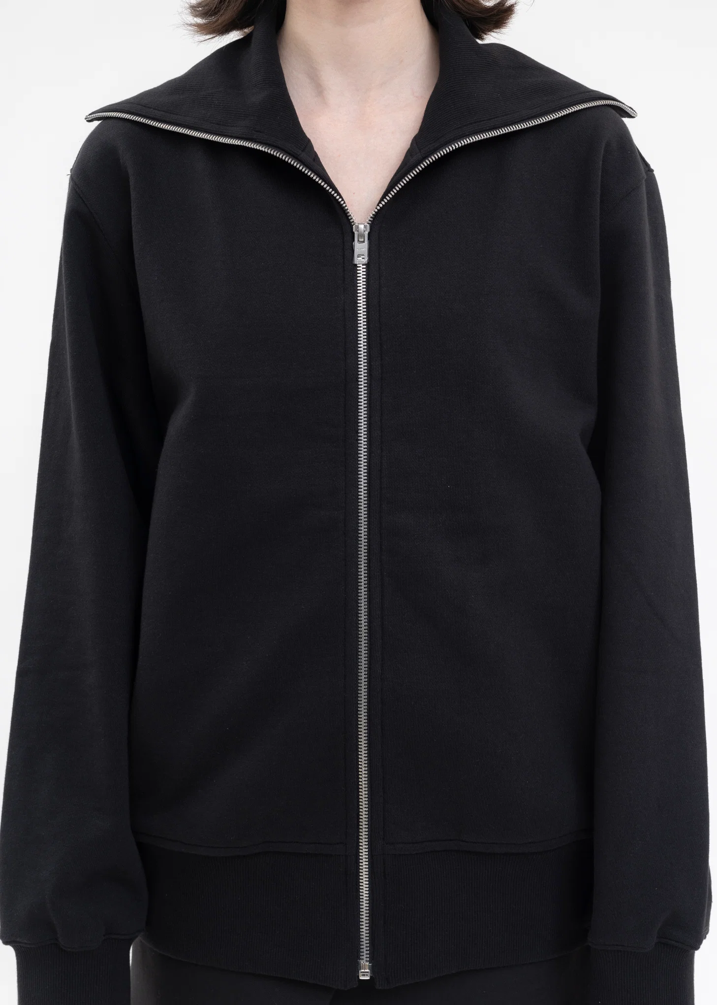 BLACK HIGH-NECK ZIP UP JERSEY JACKET - Image 4