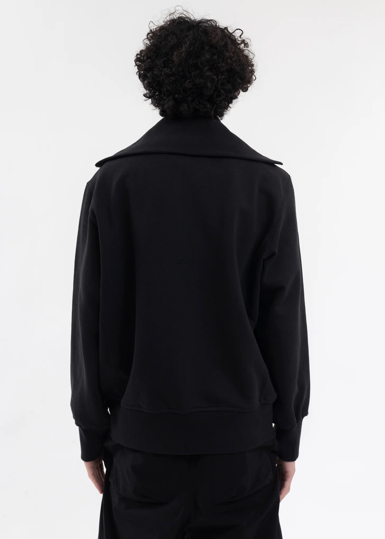 BLACK HIGH-NECK ZIP UP JERSEY JACKET - Image 2