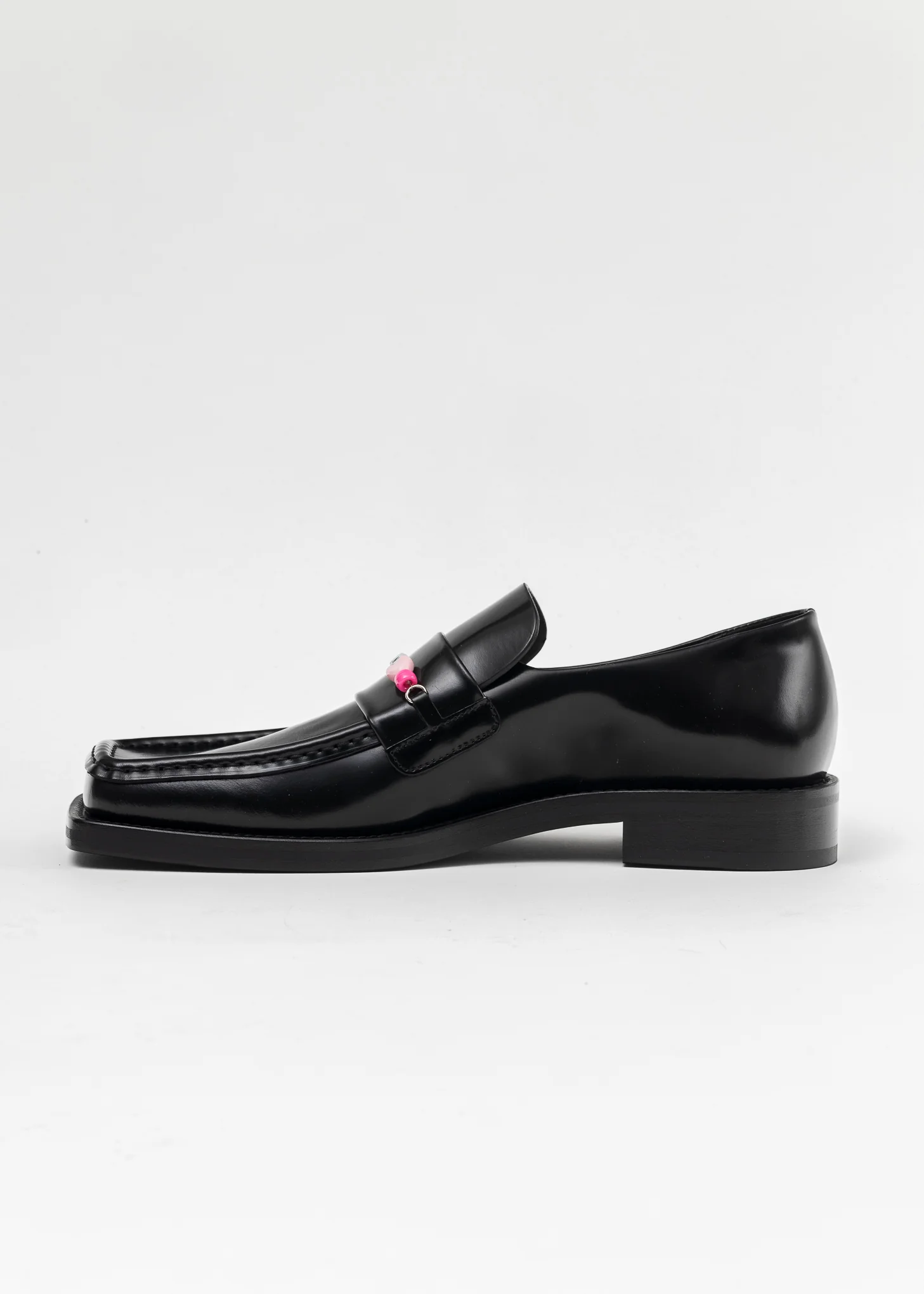 BLACK HIGH SHINE BEADED SQUARE TOE LOAFER - Image 3