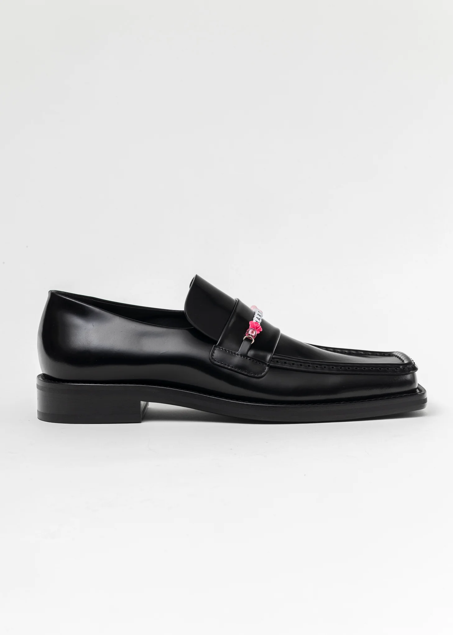BLACK HIGH SHINE BEADED SQUARE TOE LOAFER - Image 4
