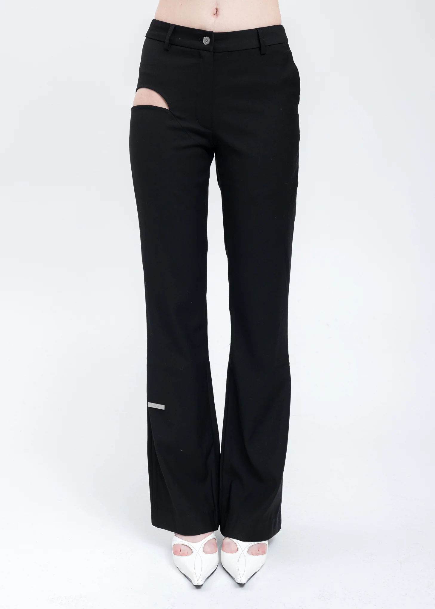 Black Hollowed-Up Flared Structured Trousers