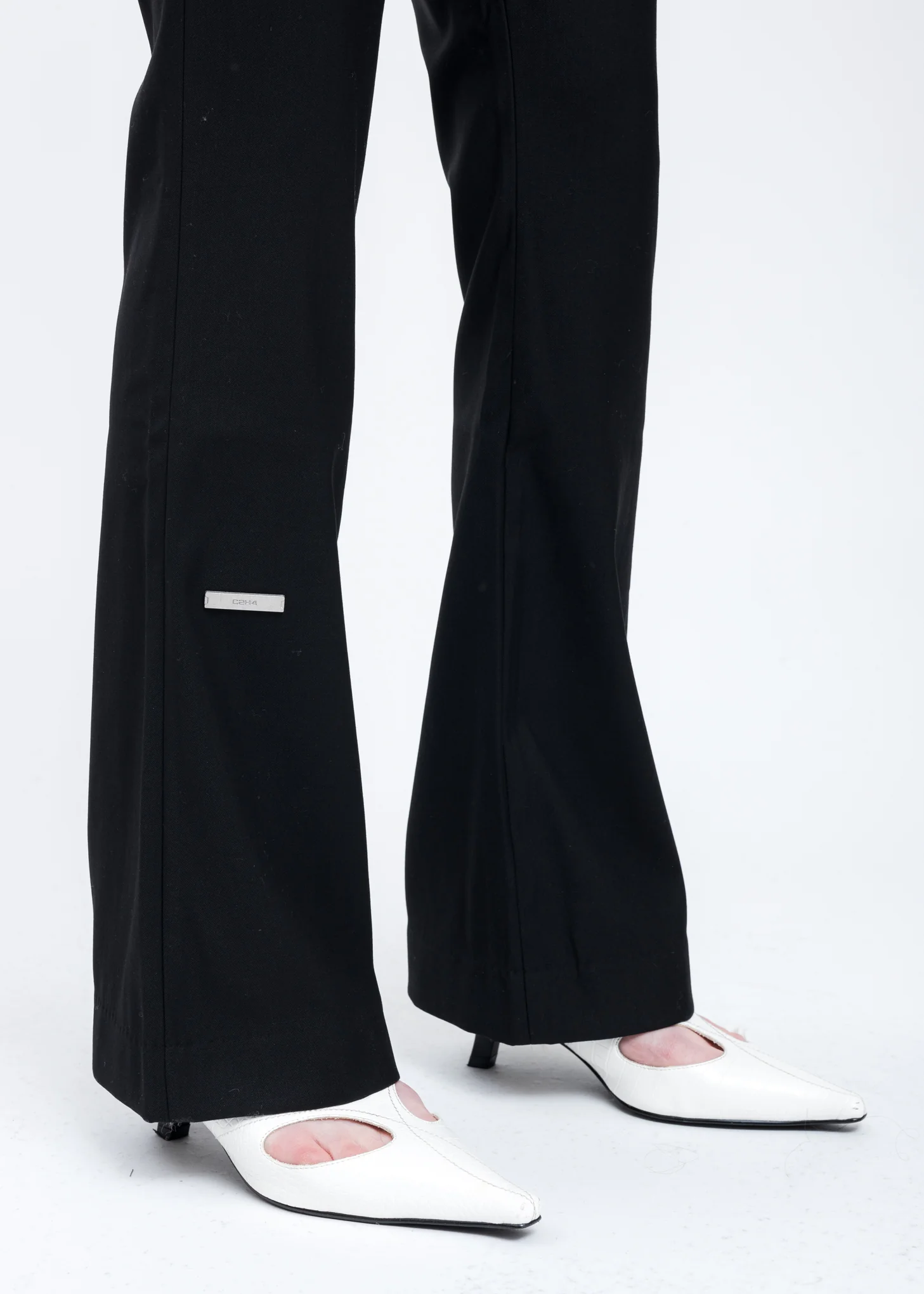 Black Hollowed-Up Flared Structured Trousers - Image 6