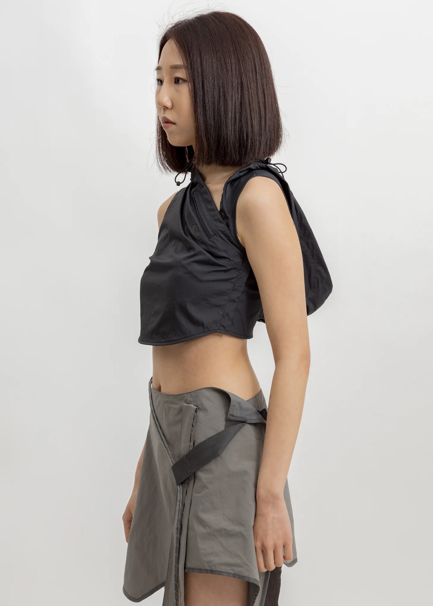Black Hooded Cropped Top - Image 2