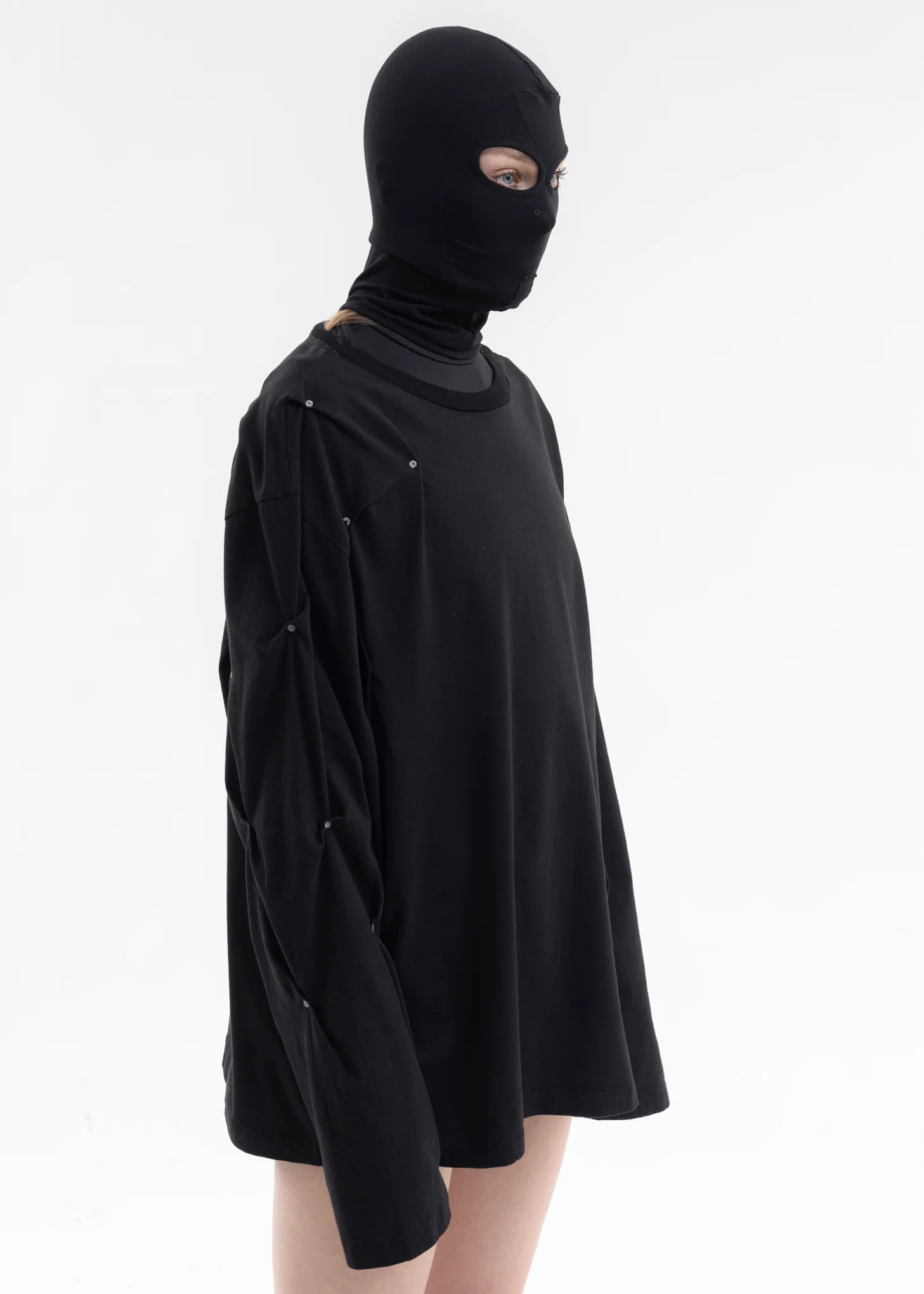BLACK HOODED LONG SLEEVE T-SHIRT - Image 2