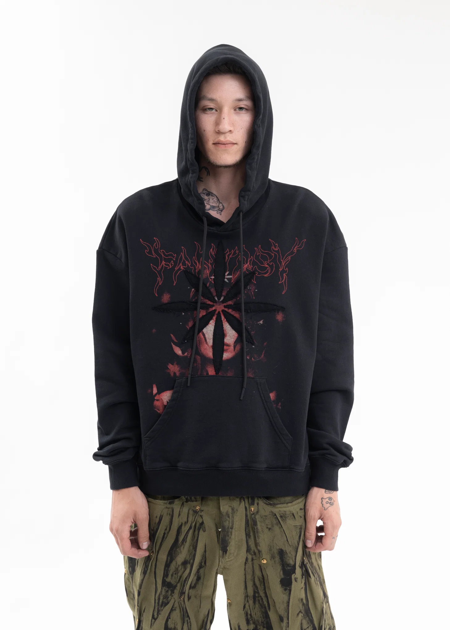BLACK PATCHWORK PRINTED HOODIE