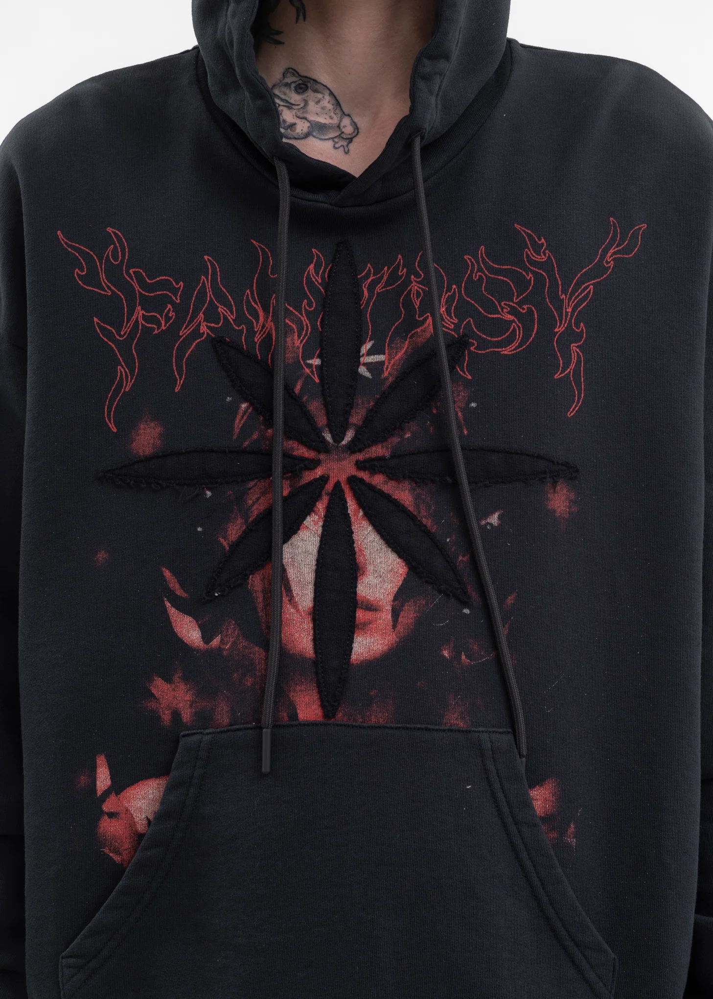 BLACK PATCHWORK PRINTED HOODIE - Image 2