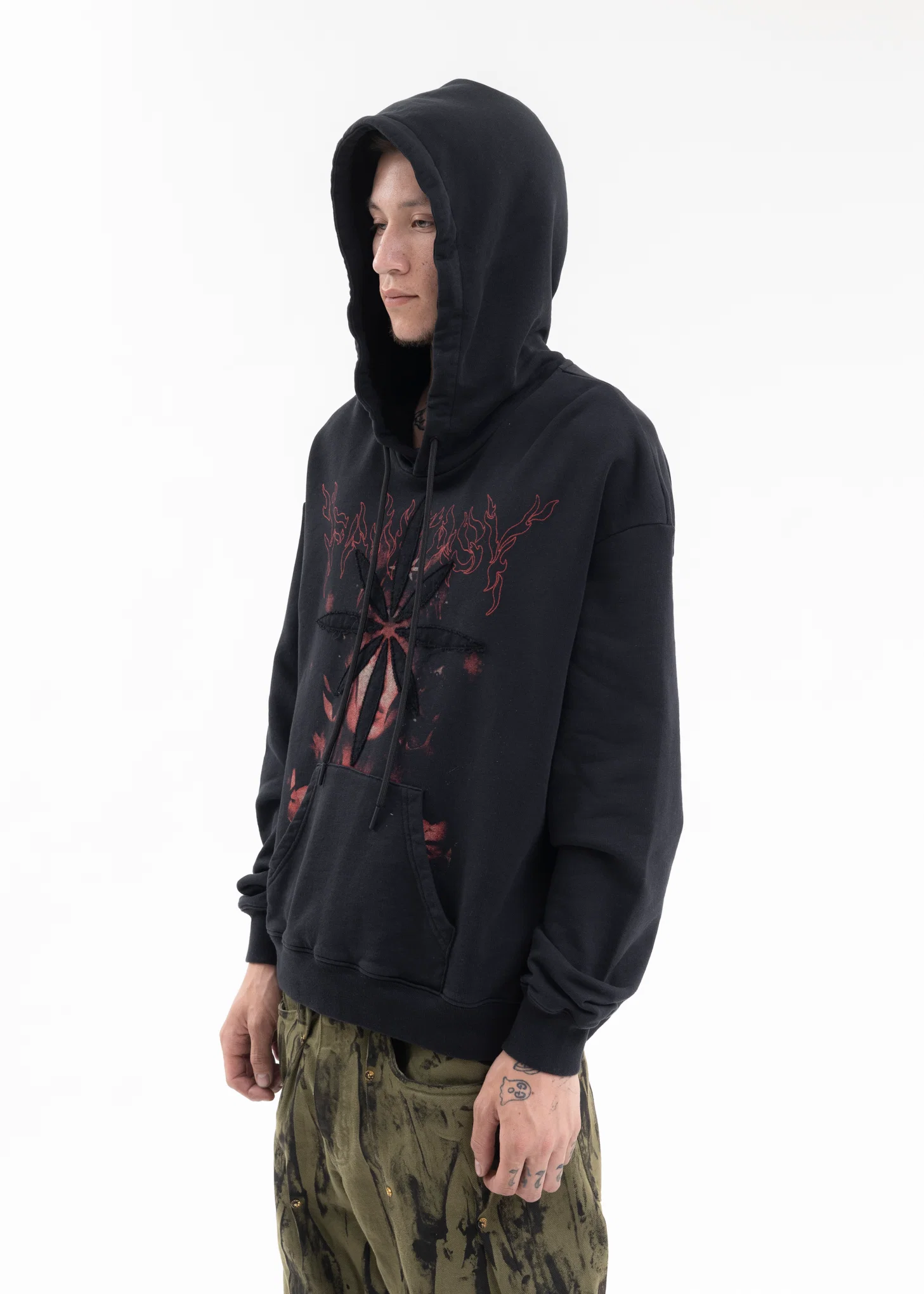 BLACK PATCHWORK PRINTED HOODIE - Image 3
