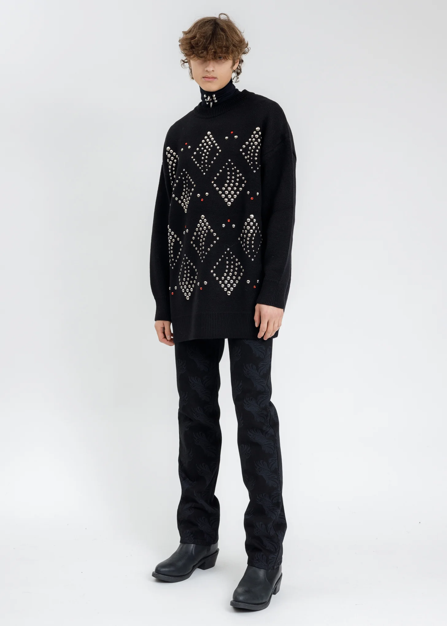 Black Hotfix Iron On Oversized Wool Sweatshirt - Image 6