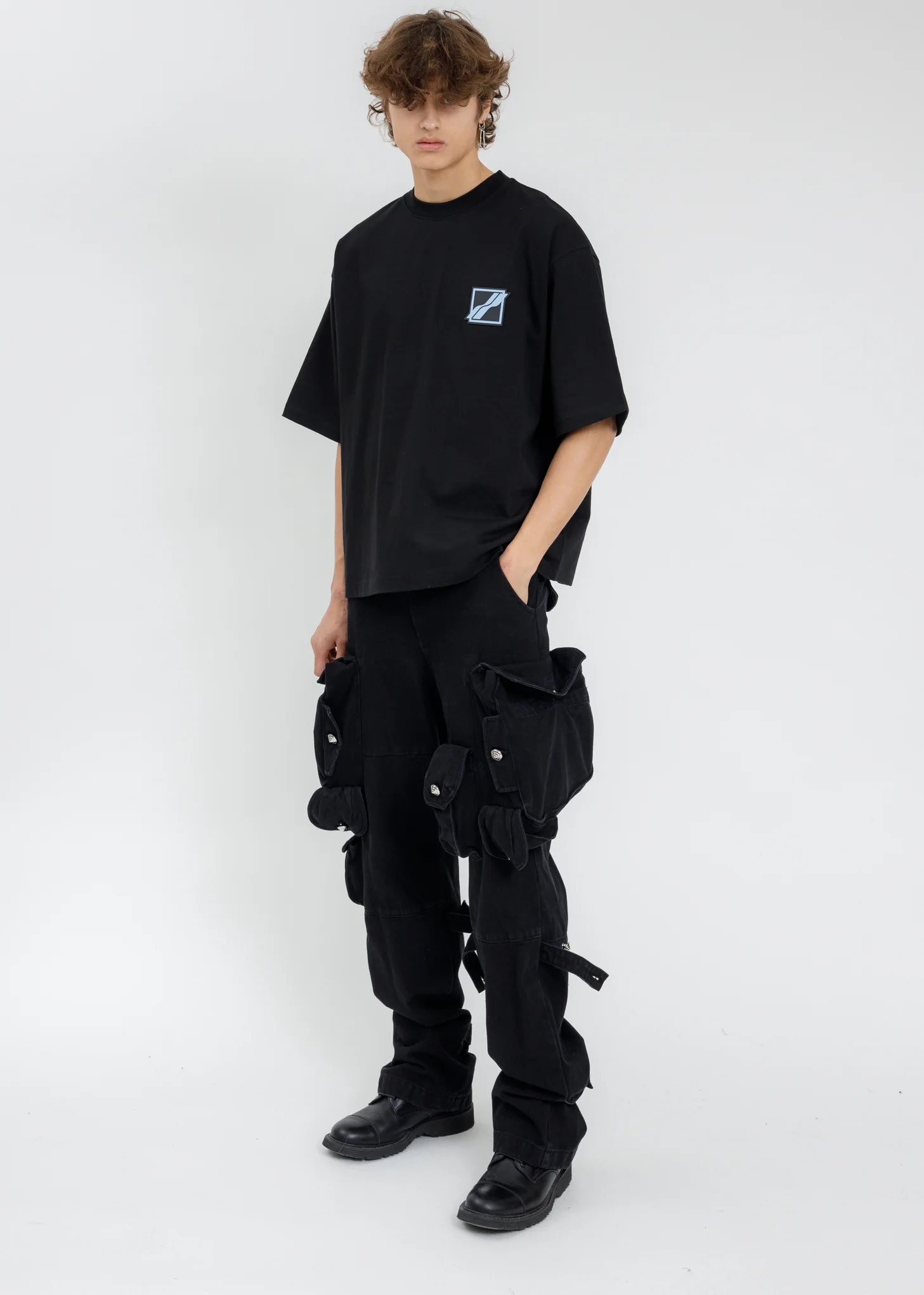 Black Hotfix Patch Logo T-Shirt - Image 6