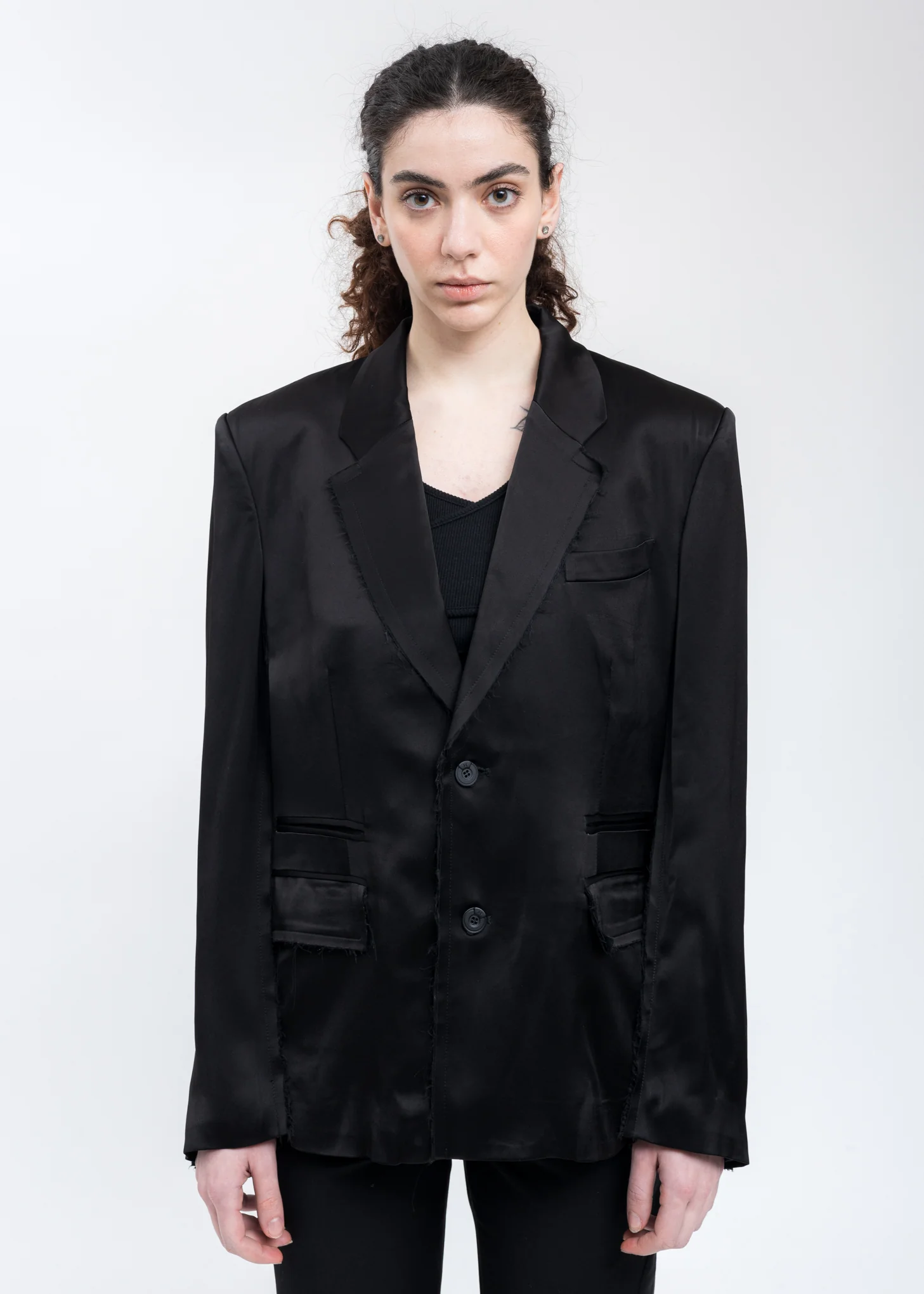 Black Inside-out Panelled Smoke Tailored Jacket