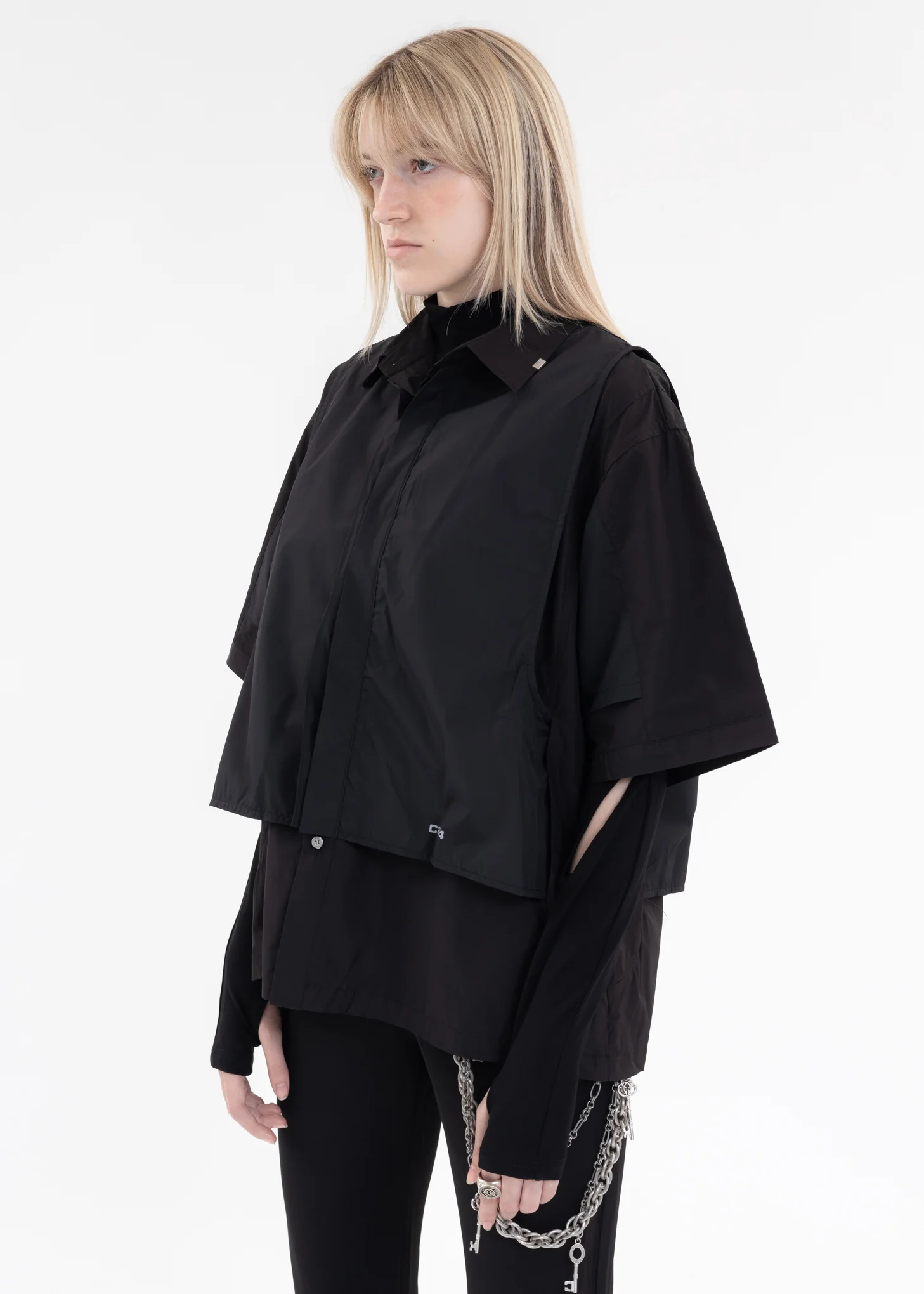 Black Intervein Layered Short-Sleeve Shirt - Image 3