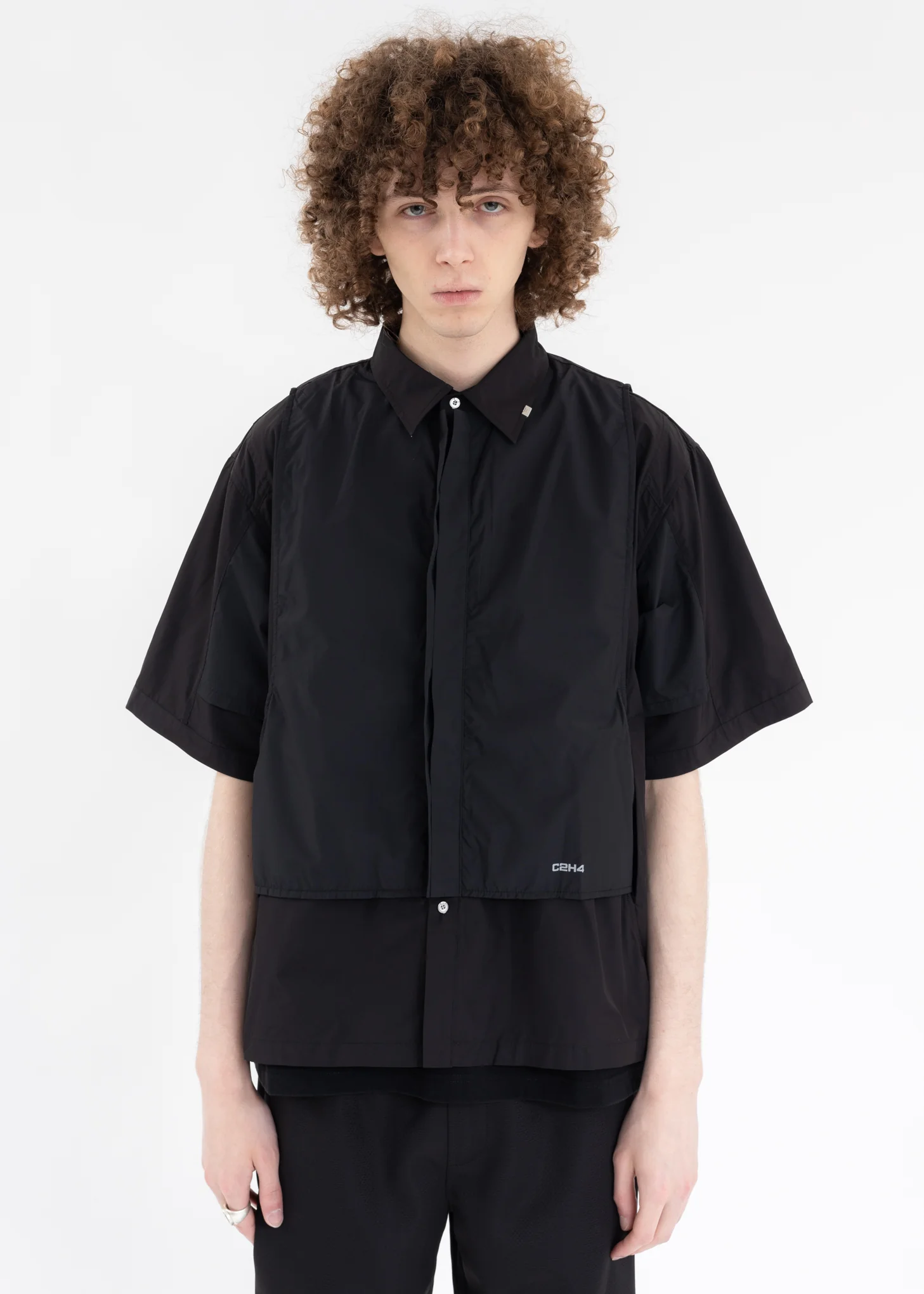 Black Intervein Layered Short-Sleeve Shirt