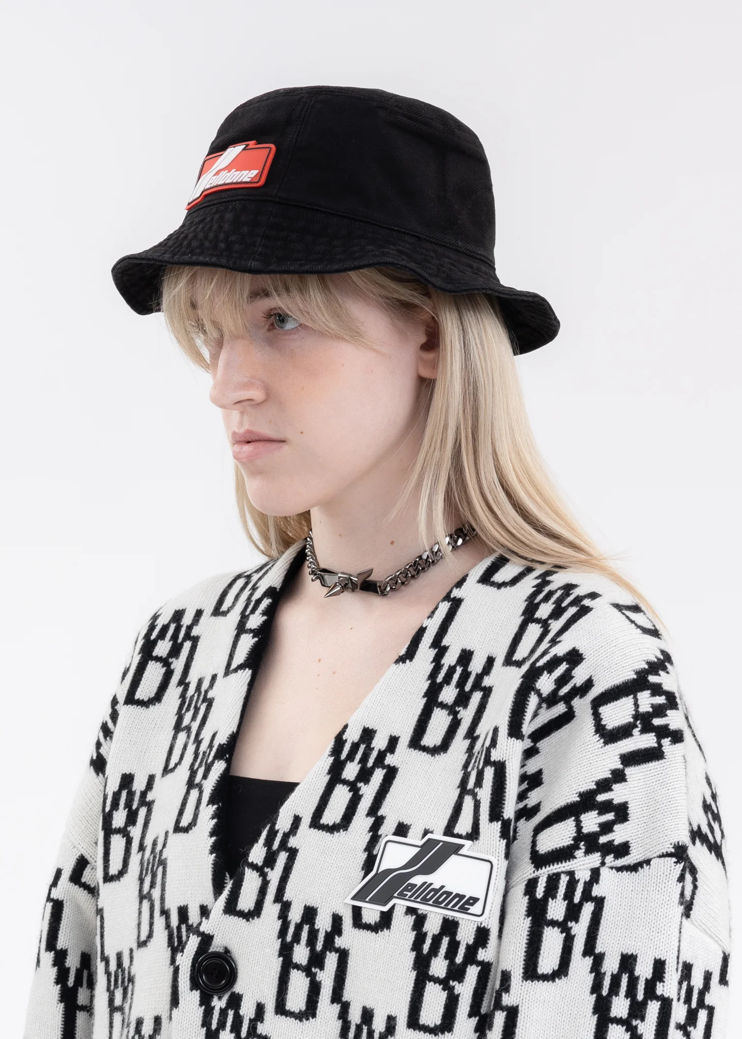 BLACK JACQUARD DENIM BUCKET HAT - Image 2