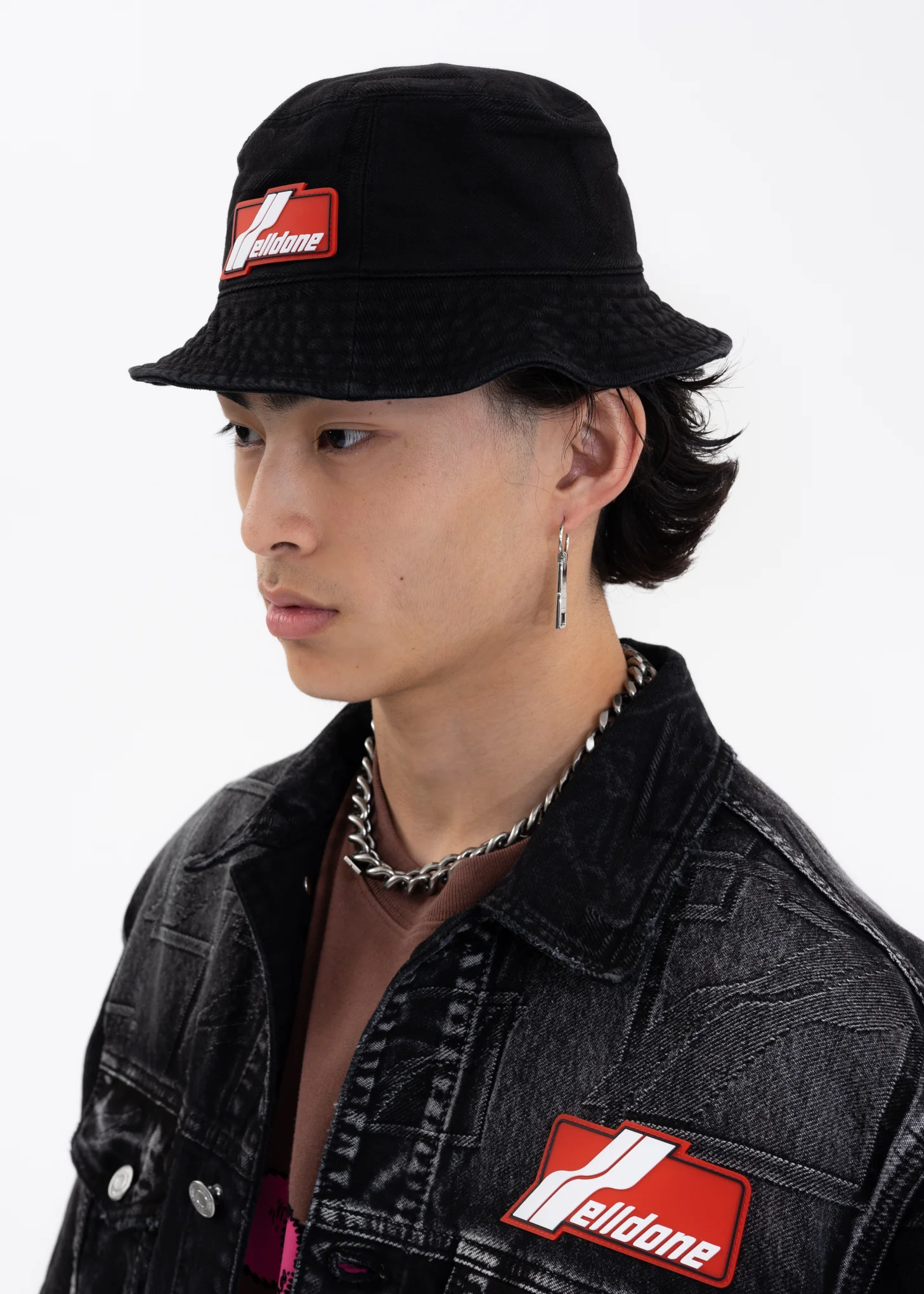 BLACK JACQUARD DENIM BUCKET HAT - Image 2
