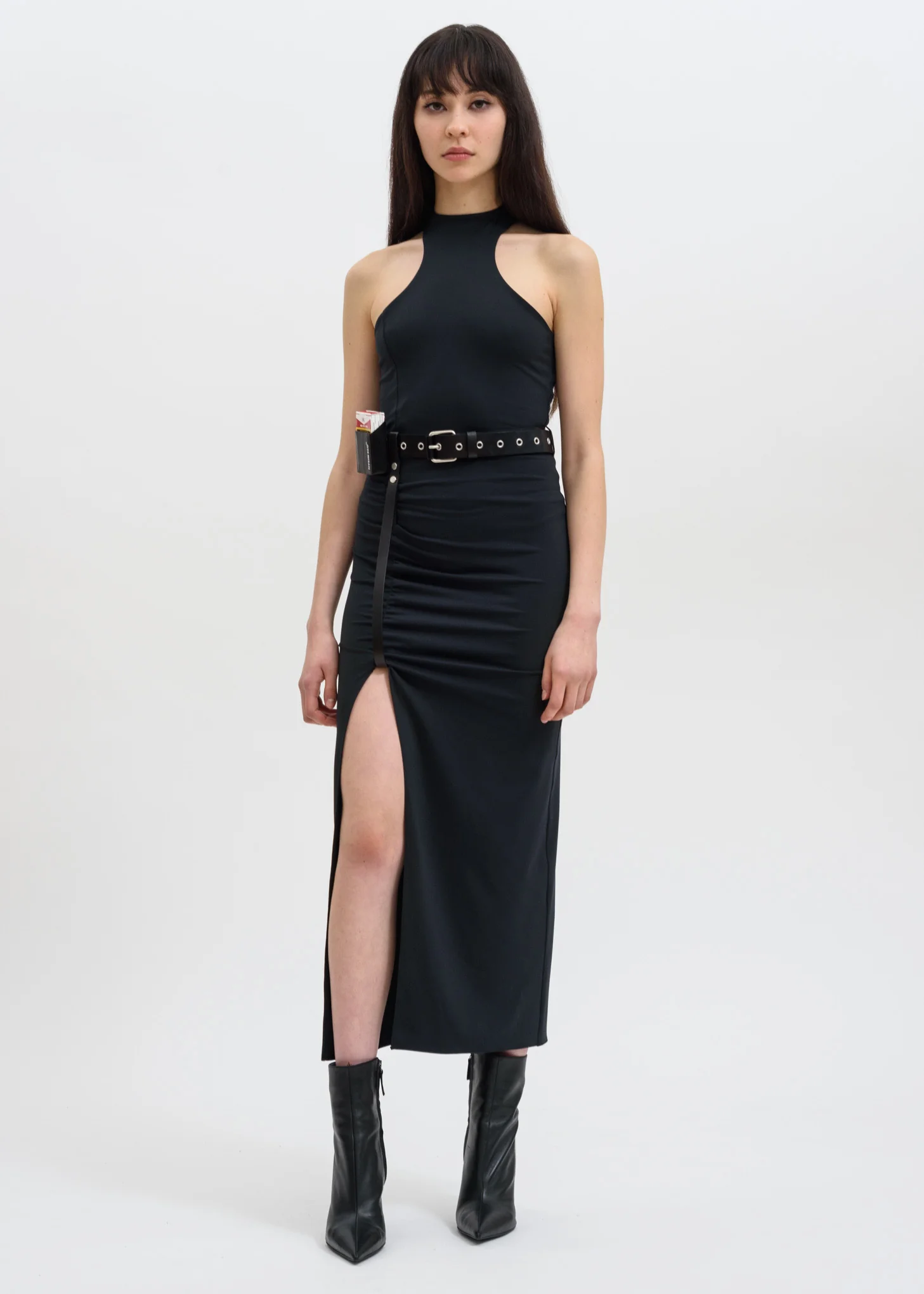 Black Jersey Dress w/ Leather Belt