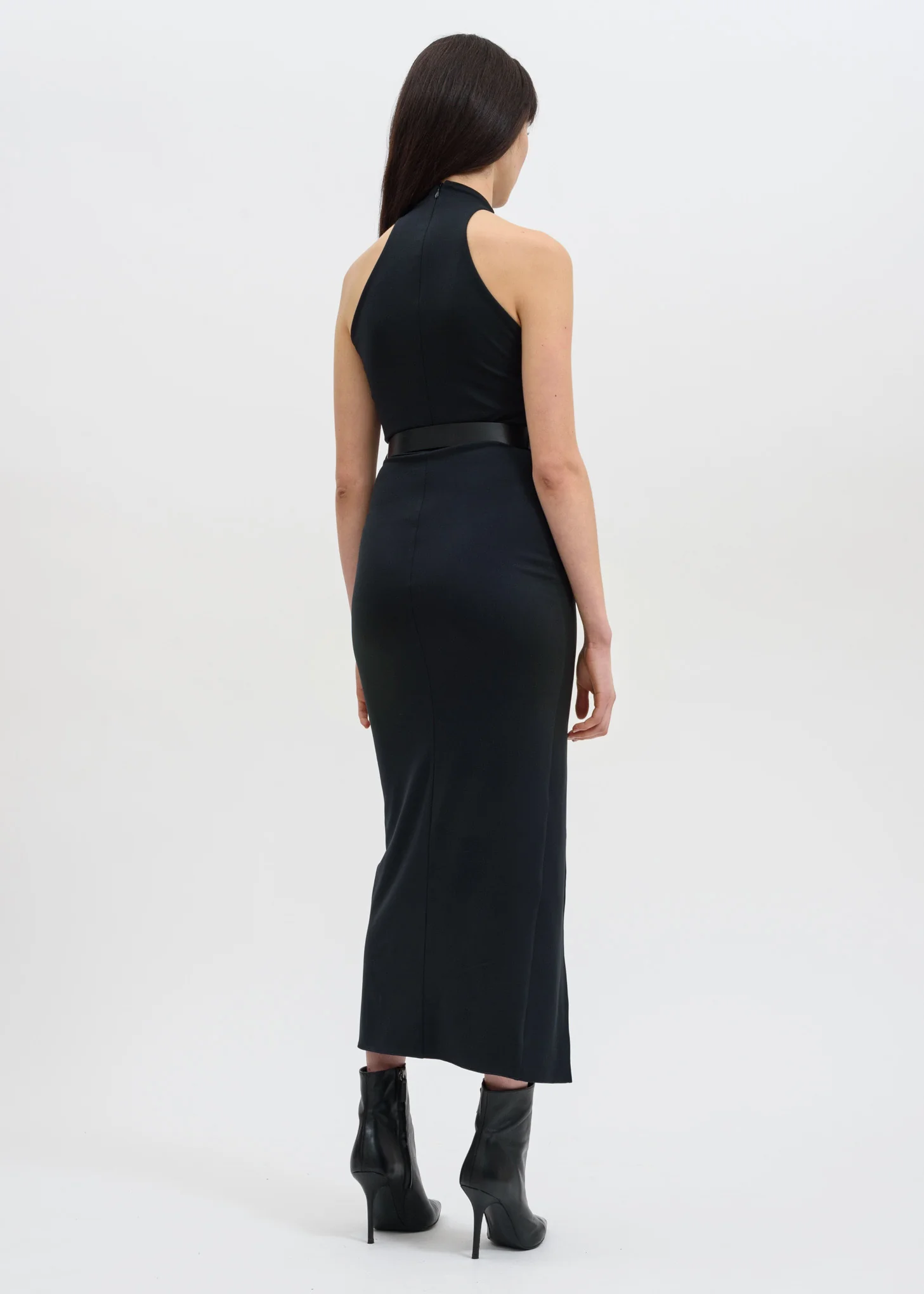 Black Jersey Dress w/ Leather Belt - Image 2