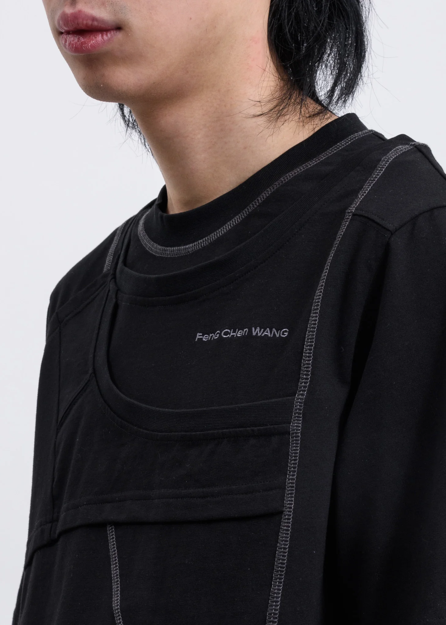 Black Jersey Layered Oversized T-Shirt - Image 3