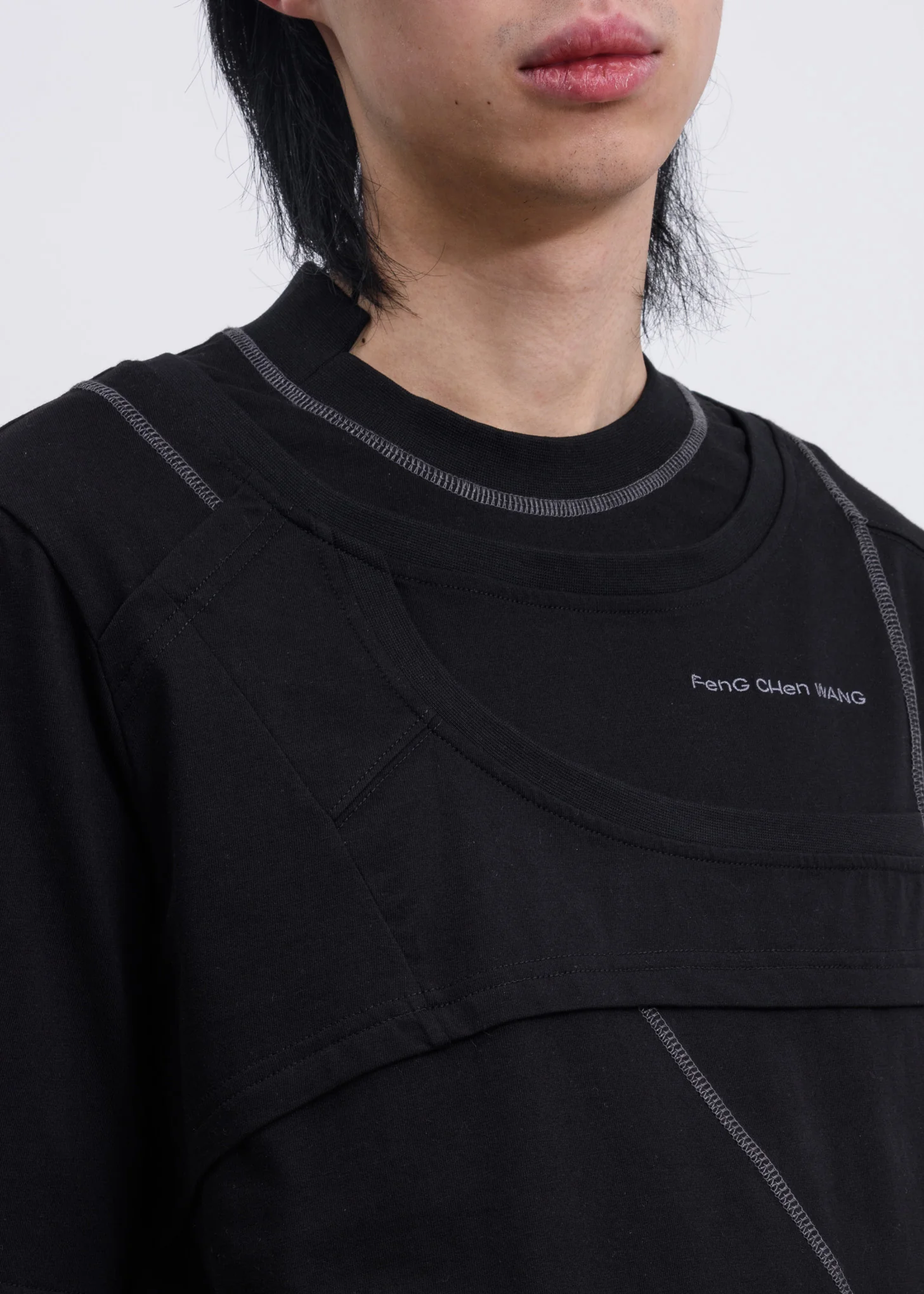 Black Jersey Layered Oversized T-Shirt - Image 4