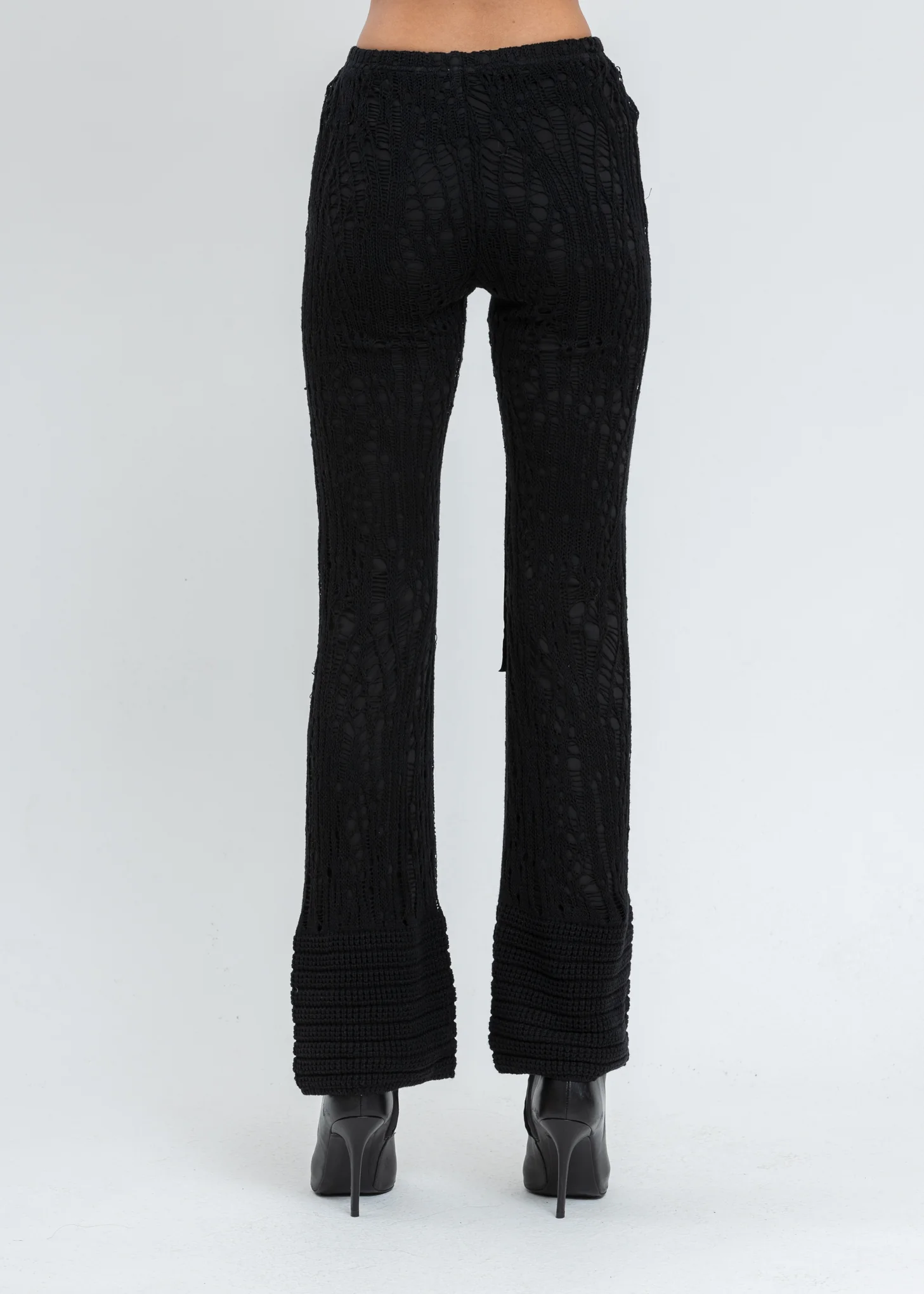 Black Knit Crochet Flared Pants - Image 3
