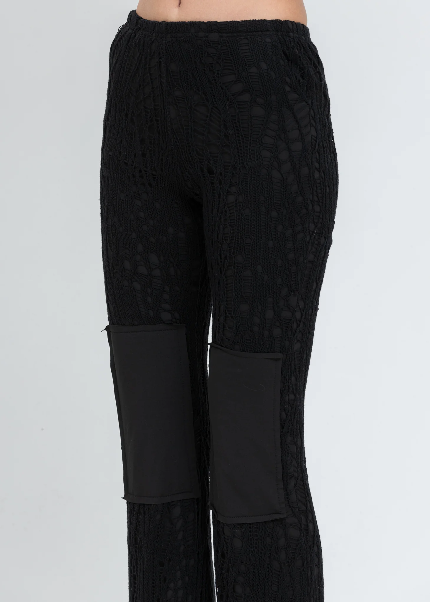 Black Knit Crochet Flared Pants - Image 4
